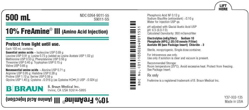 10% FreAmine III Amino Acid Injection, 1000mL, Glass Container, Solid Stopper (Rx), 6/cs BBRAUN S9010-SS