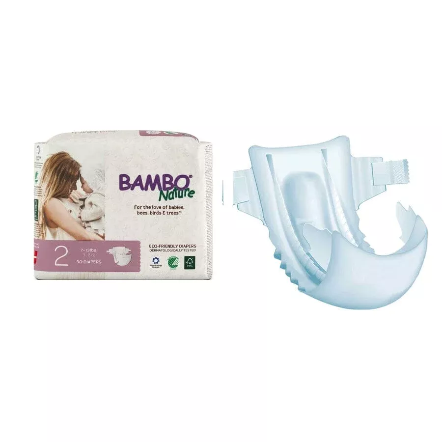 Abena Bambo Nature Disposable Baby Diaper, Size 2, for 7 to 13 lb, Fun Graphics Print
