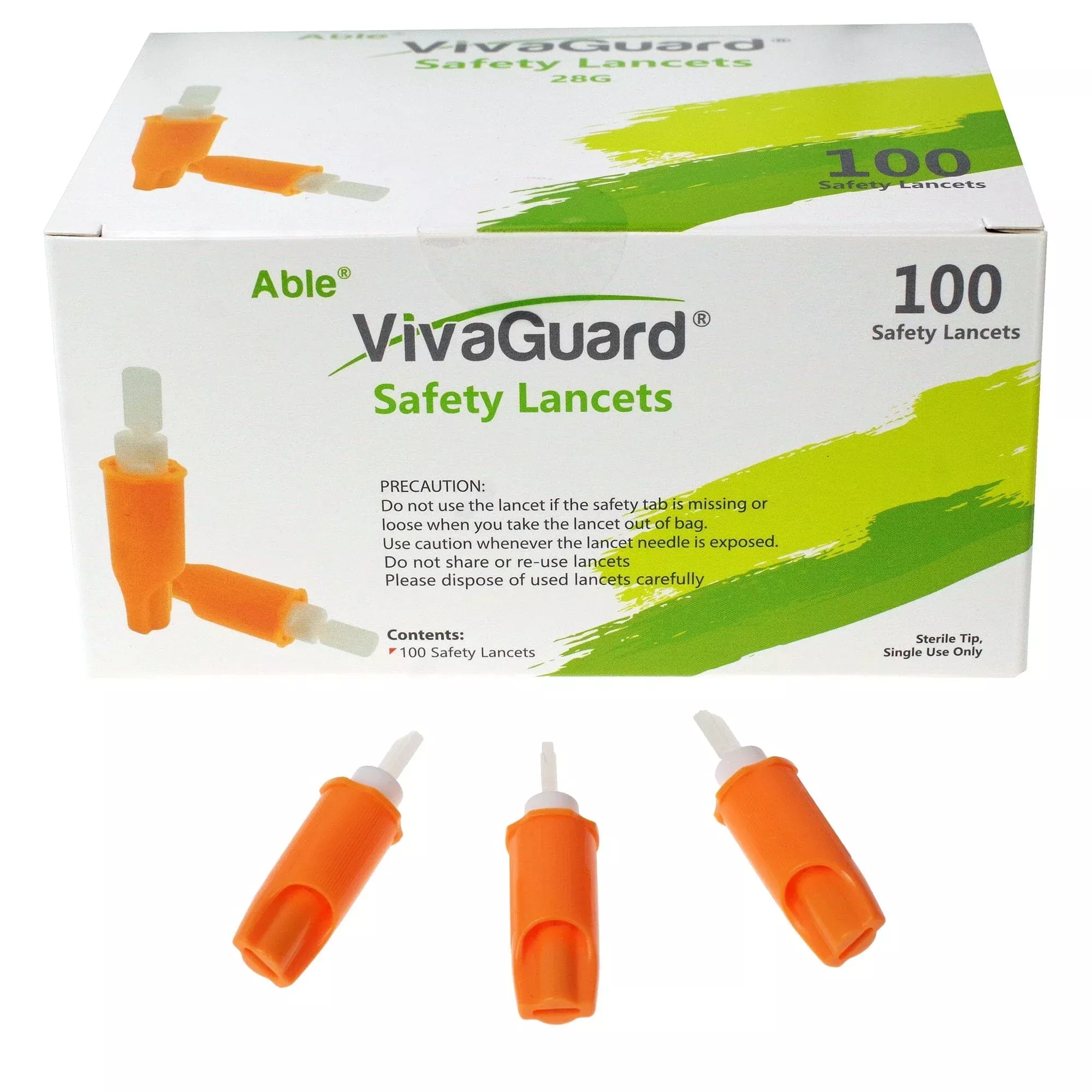 Able VivaGuard Safety Lancets, 28G, (100 count)