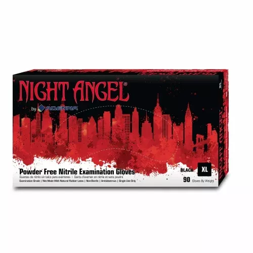 Adenna Night Angel Black Nitrile Exam, 4 mil NGL220. Sizes XS, Small, Medium, Large, Extra-Large. 100/Box, 1000/Case