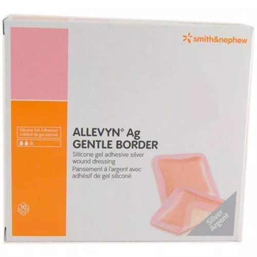 ALLEVYNAg Gentle Border Silicone Gel Adhesive Silver Wound Dressing, 7" x 7"