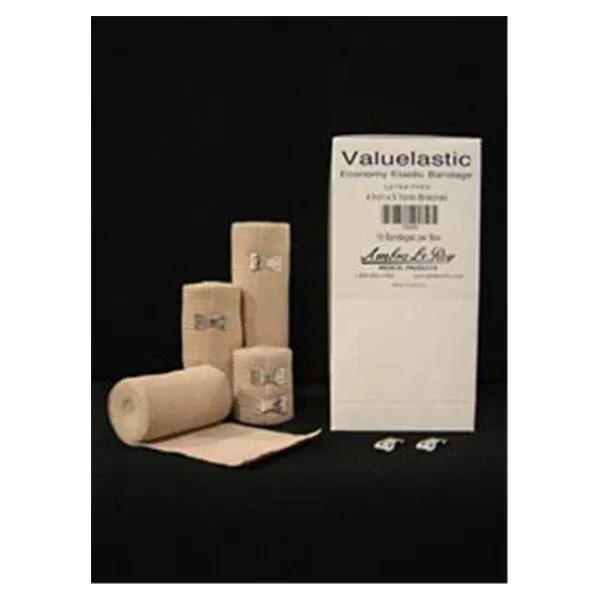 Ambra Leroy Medical Bandage Valuelastic 4"x5yd Wvn Ctn/Elstc Clp Clsr Tan LF 10/Bx