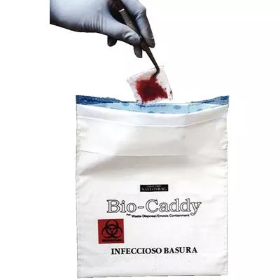 American Dental Supply Bag Bio Wst Bio-Caddy 9x10 Adh Bck/SlfSl Clsr Wht/Blk/Rd 100/Bx