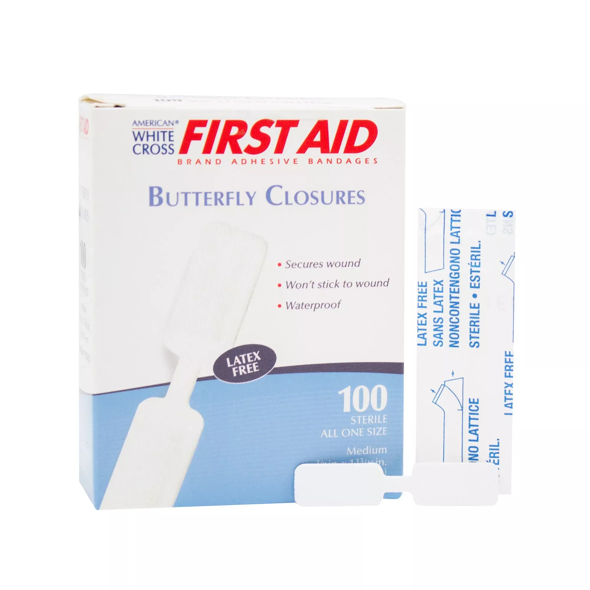 American White Cross First Aid Butterfly Adhesive Bandages, 0.95 x 4.6 cm