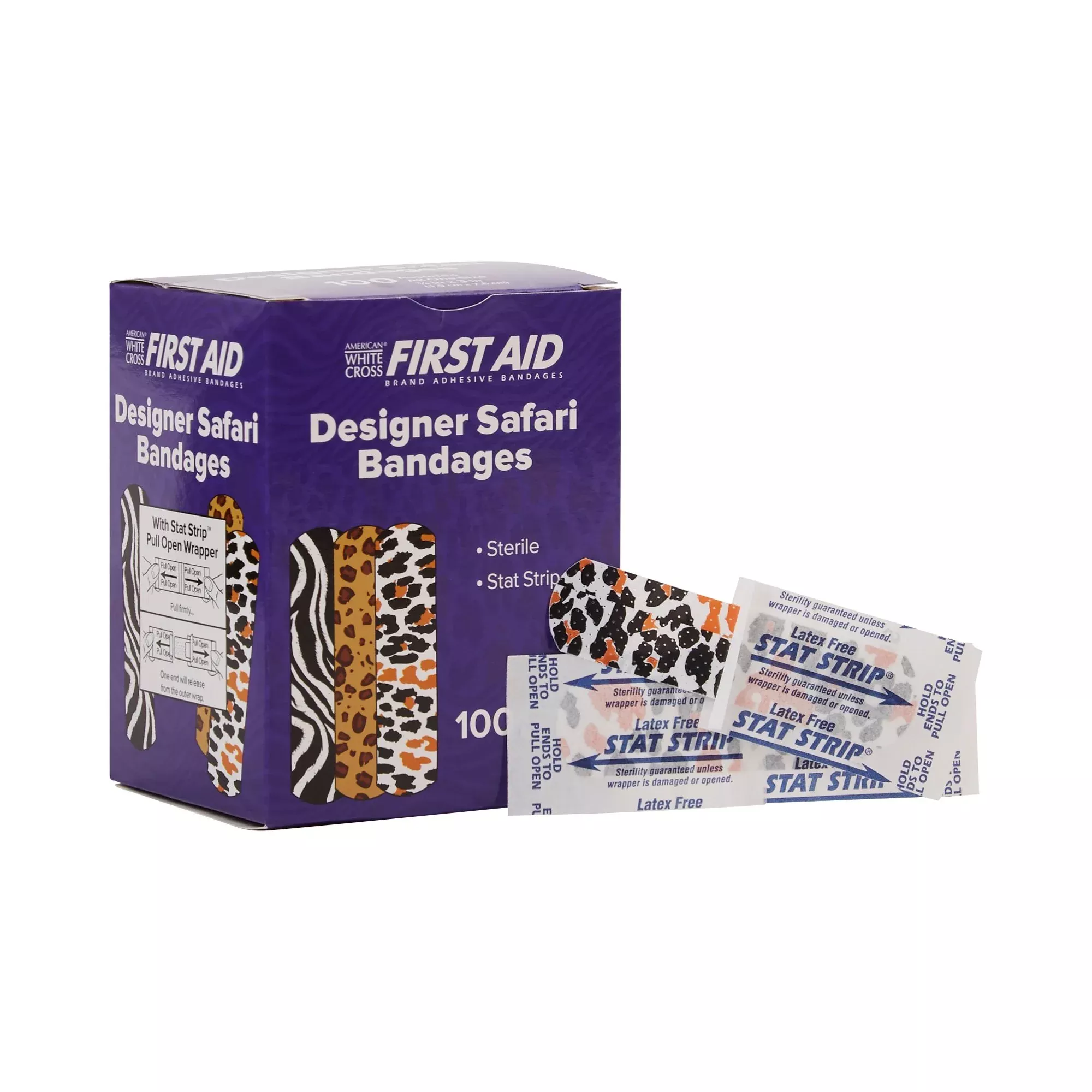 American White Cross Stat Strip Designer Safari Adhesive Strip, ¾ x 3 Inch