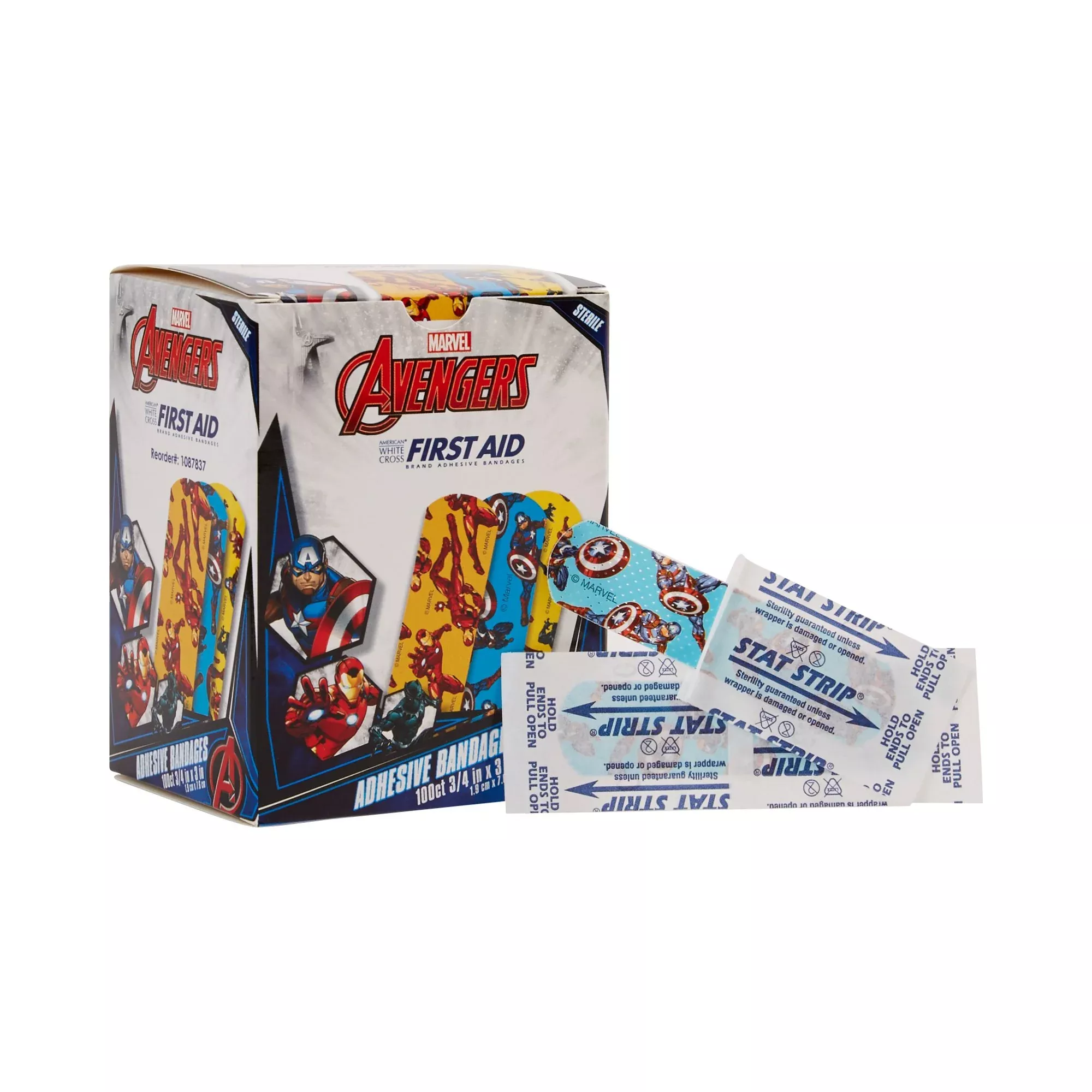 American White Cross Stat Strip Kid Design (Avengers) Adhesive Strips