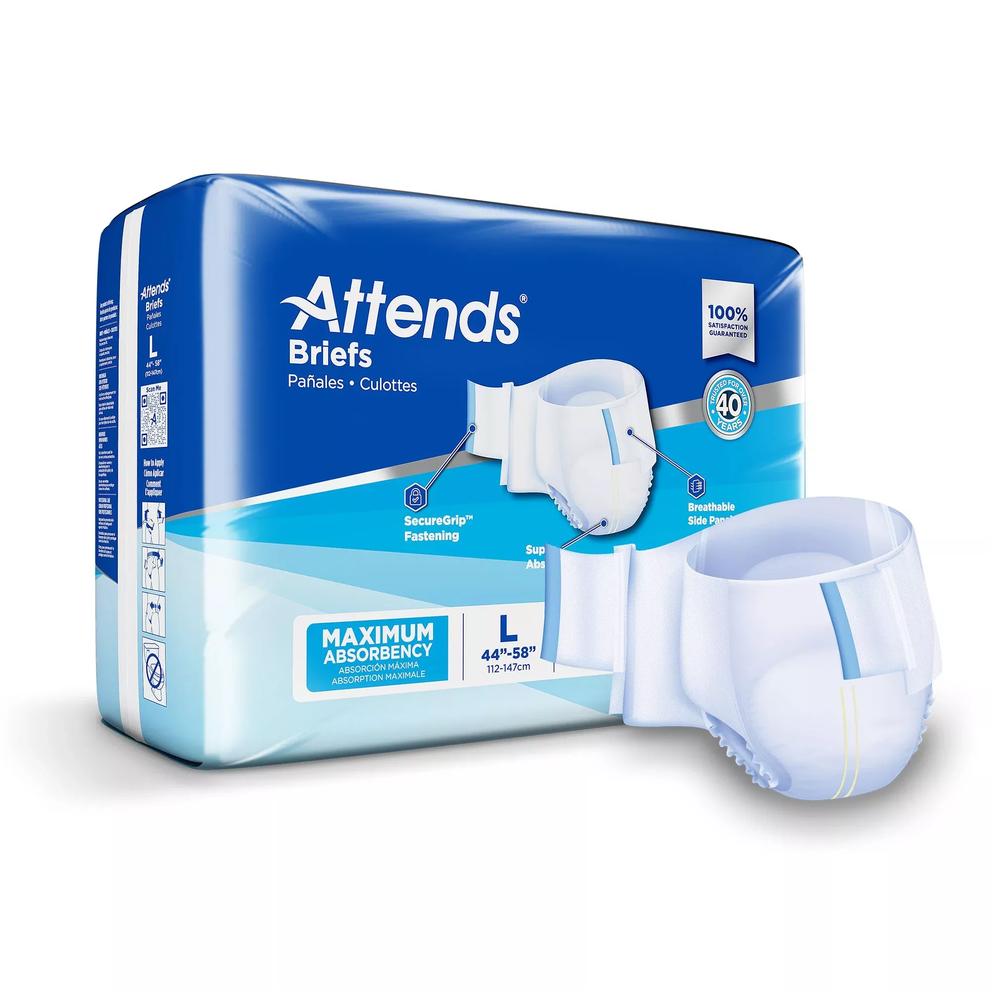 Attends Briefs, Adult, Large, Heavy Absorbency, Disposable