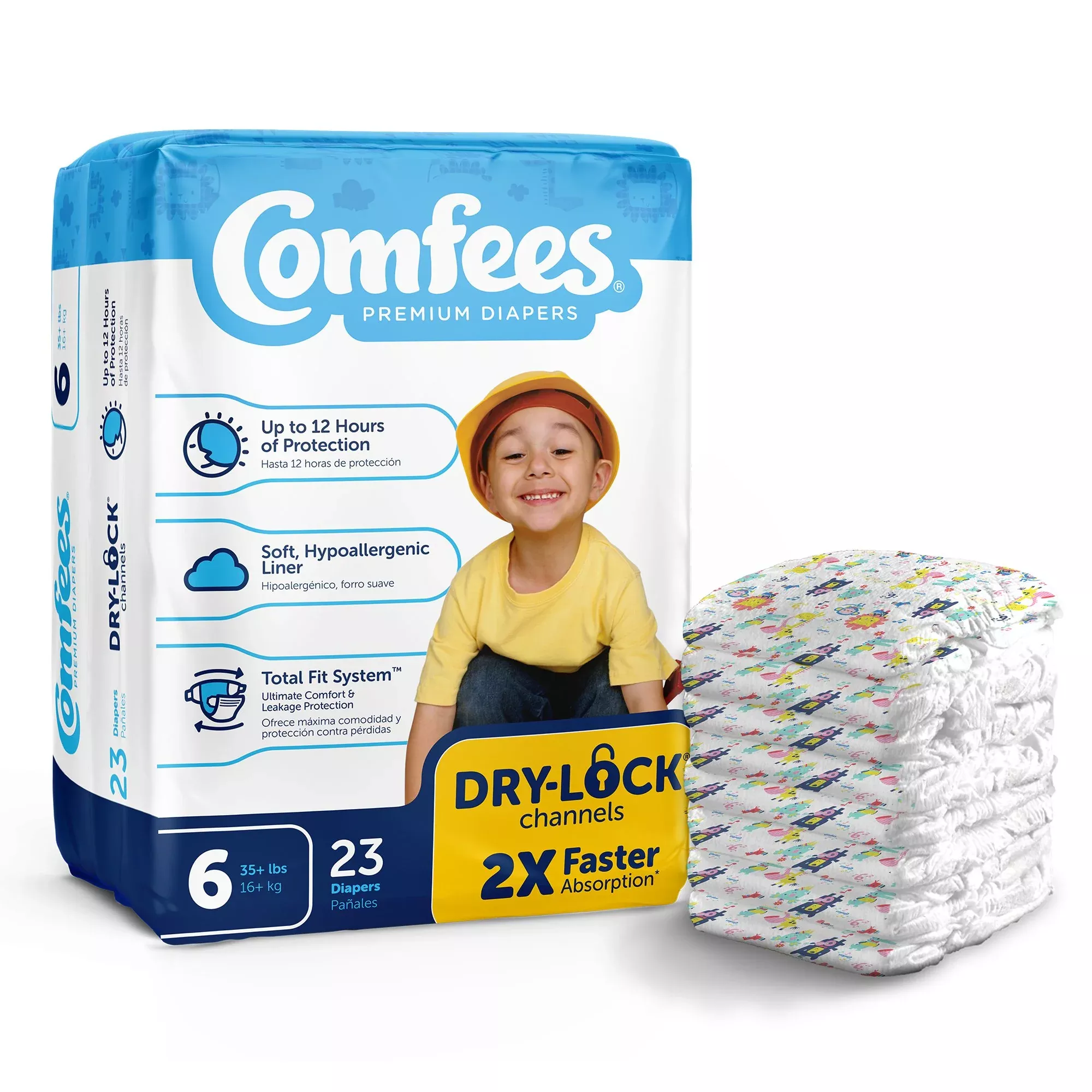 Attends Comfees Premium Baby Diapers, Tab Closure, Kid Design, Size 6