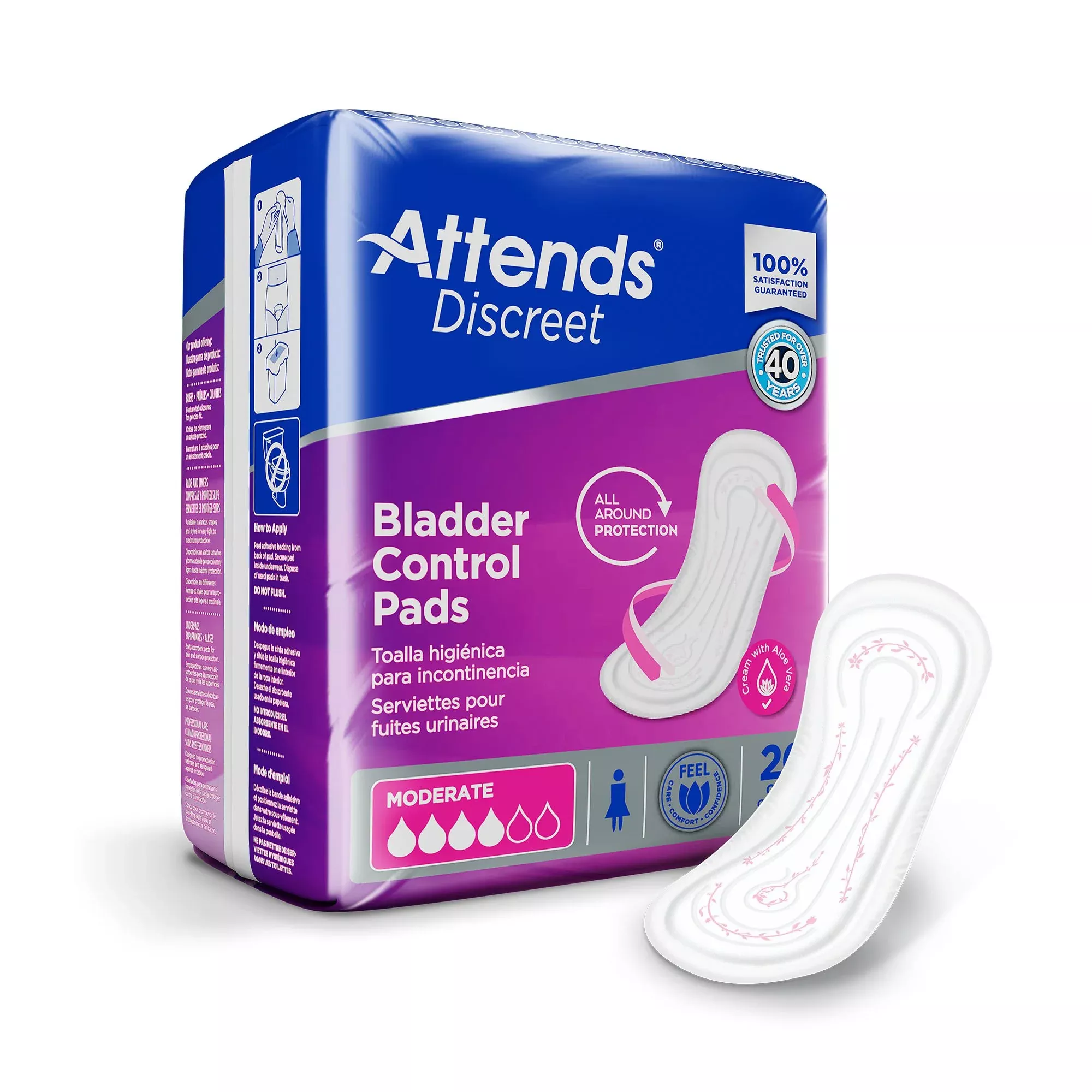 Attends Discreet Women's Moderate Bladder Control Pad, 10½-Inch Length