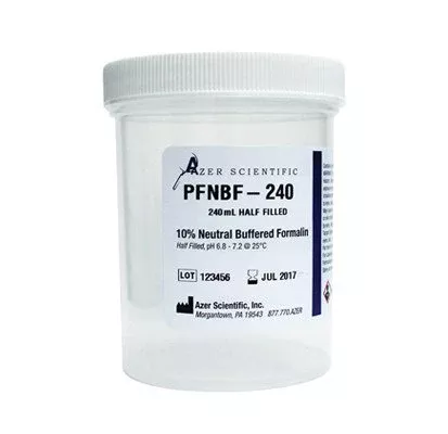 Azer Scientific Prefilled Formalin Container Polypropylene 120 mL Fill in 240 mL (8 oz.) Screw Cap Warning Label NonSterile - M-1018284-2452 - Case of 24