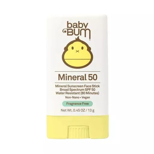 Baby Bum SPF 50 Mineral Sunscreen Face Stick, Fragrance-Free, 0.45 oz