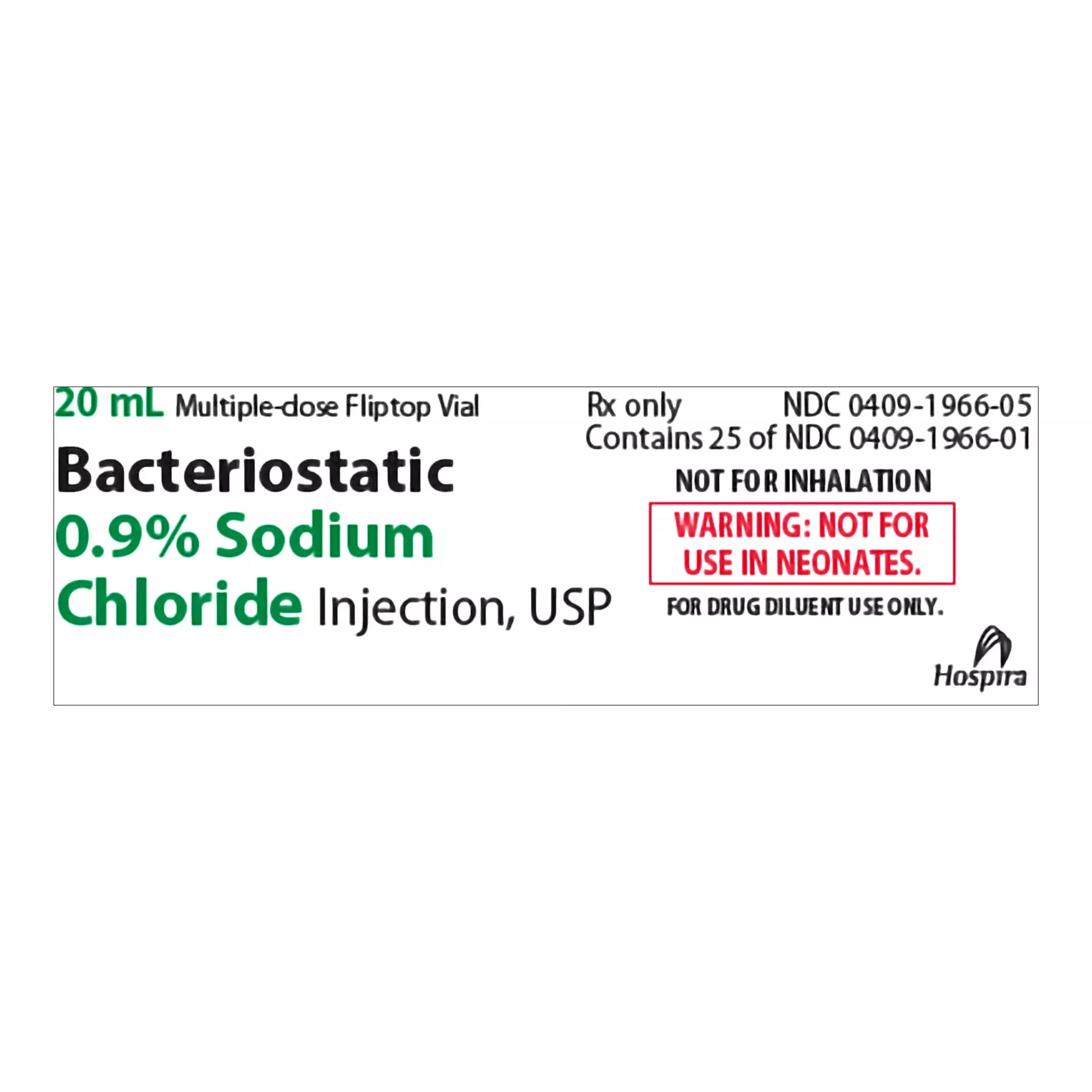 Bacteriostatic Sodium Chloride 0.9% Injection 30 mL 25/Flat 00409196607