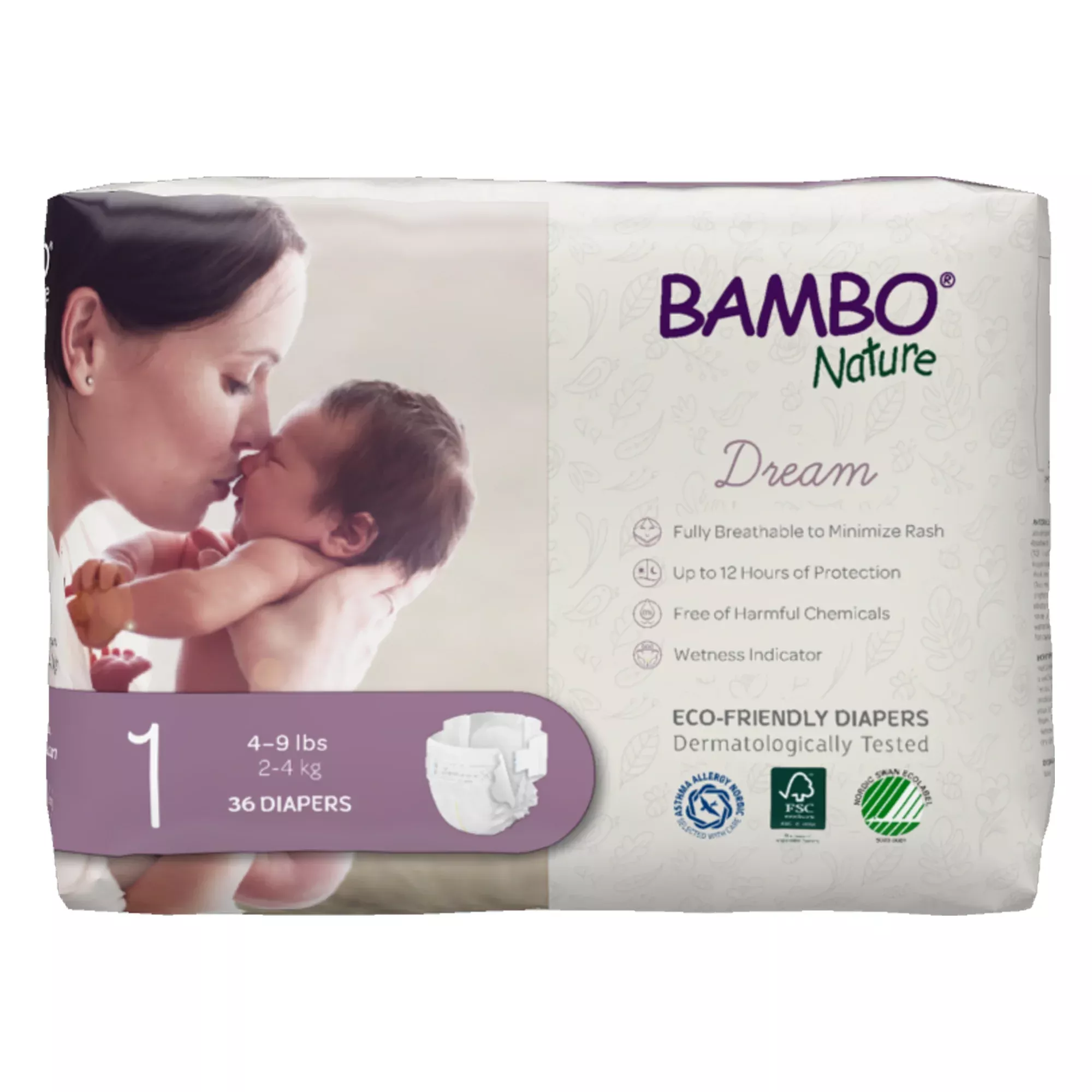 Bambo Nature Dream Diapers Eco-Friendly Baby Diaper, Size 1, 4-9 lbs.