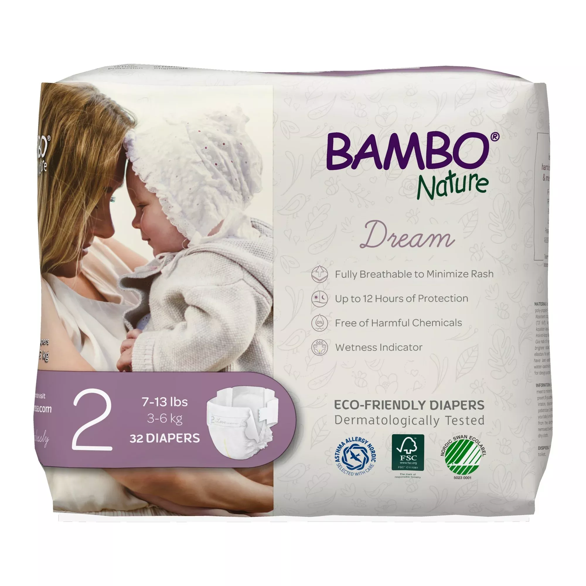 Bambo Nature Dream Diapers Eco-Friendly Baby Diaper, Size 2, 7-13 lbs.