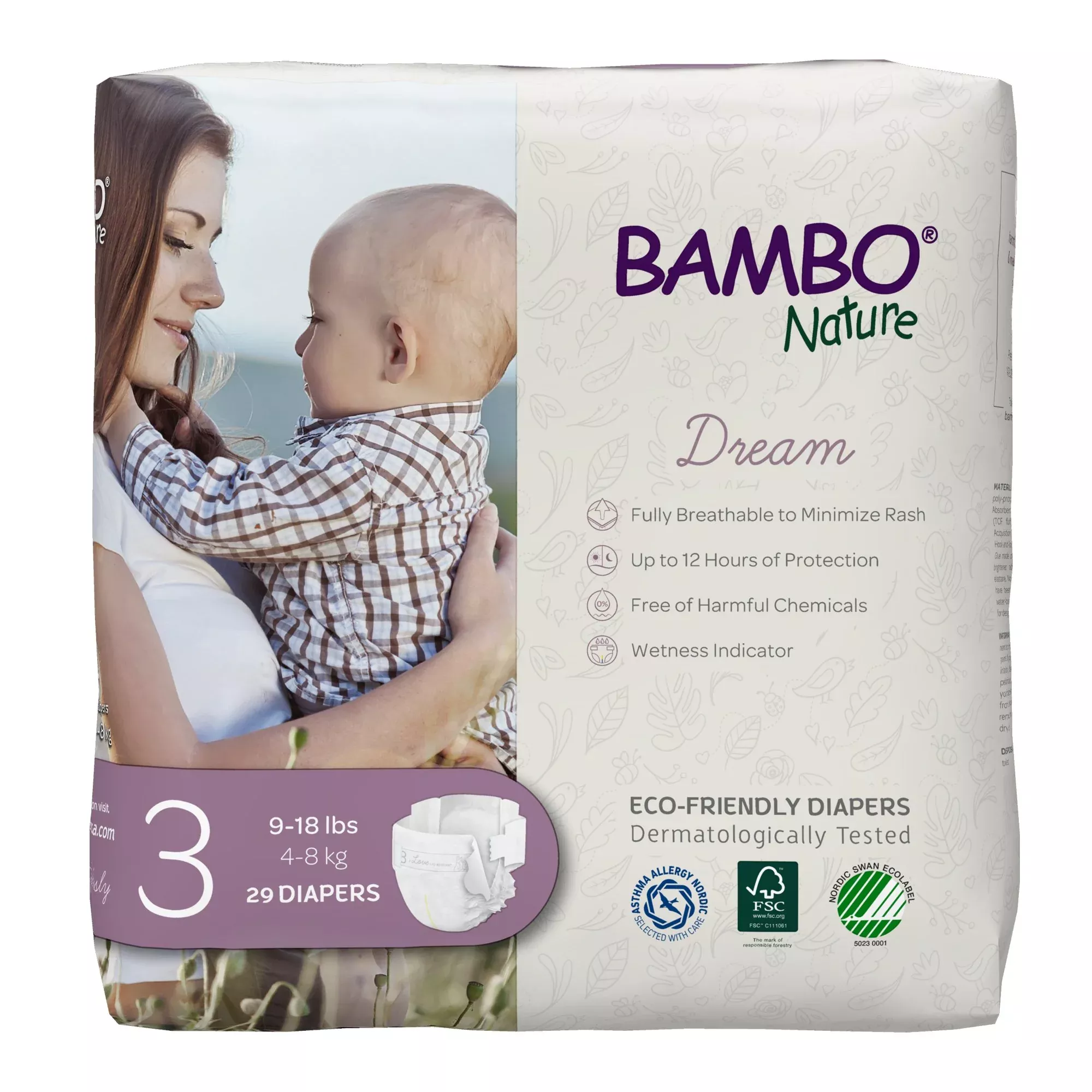 Bambo Nature Dream Diapers Eco-Friendly Baby Diaper, Size 3, 9-18 lbs.