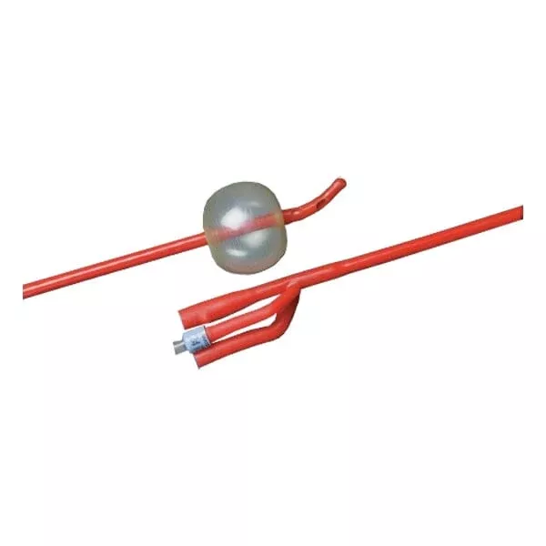 Bard Lubricath Foley Urinary Catheter, Three-Way, Red Latex, 22Fr OD, 30cc Balloon