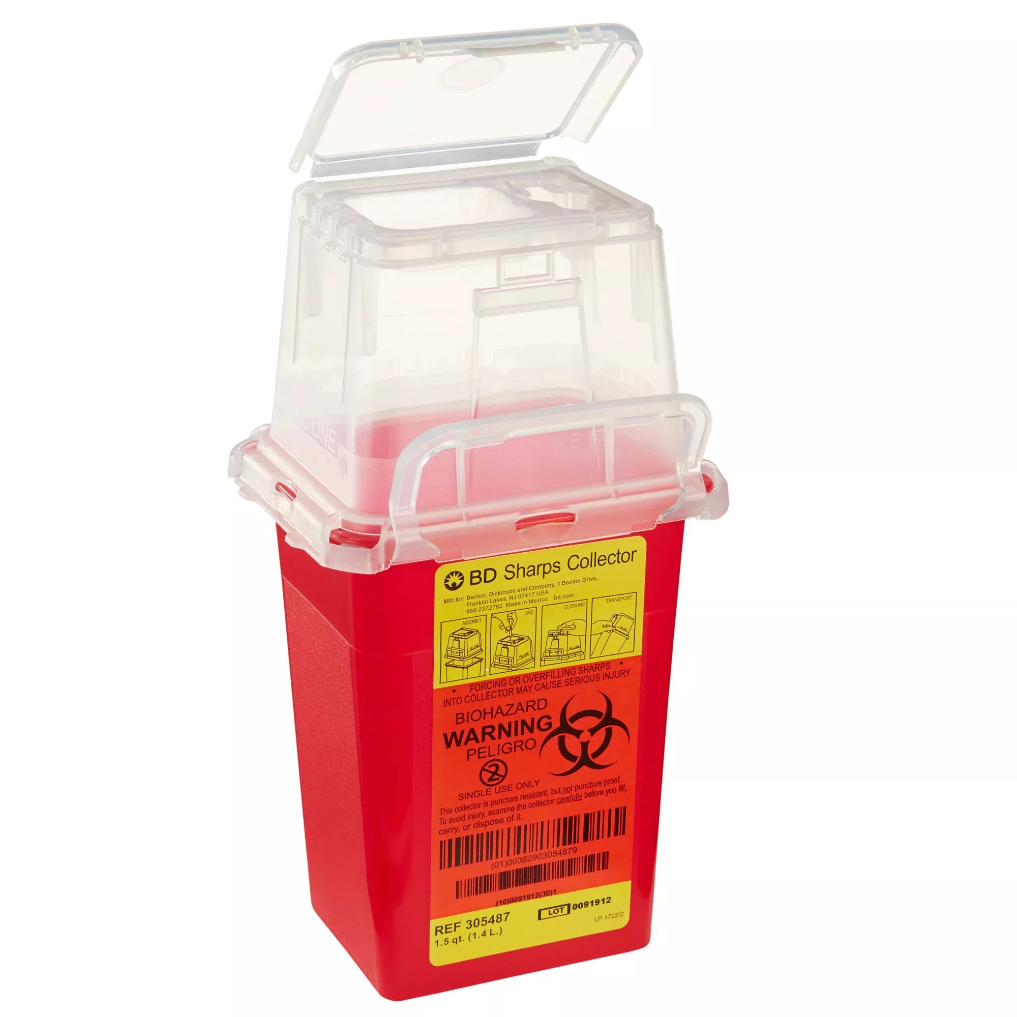 BD Phlebotomy Sharps Container, 1-1/2 Quart, 9 x 4.5 x 4 Inch