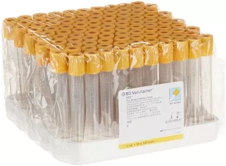 Becton Dickinson BD Vacutainer Plus Venous Blood Collection Tube Serum Tube Clot Activator / Separator Gel Additive 13 X 100 mm 5 mL Gold BD Hemogard™ Closure Plastic Tube - M-207068-270 - Case of 1000