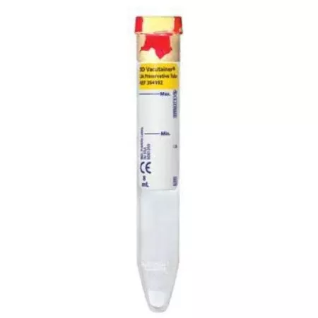 Becton Dickinson BD Vacutainer Urinalysis Tube Conical Bottom Chlorhexadine / Ethyl Paraben / Sodium Propionate Additive 16 X 100 mm 8 mL Red / Yellow Mottled Conventional Closure Plastic Tube - M-463696-239 - Pack of 100