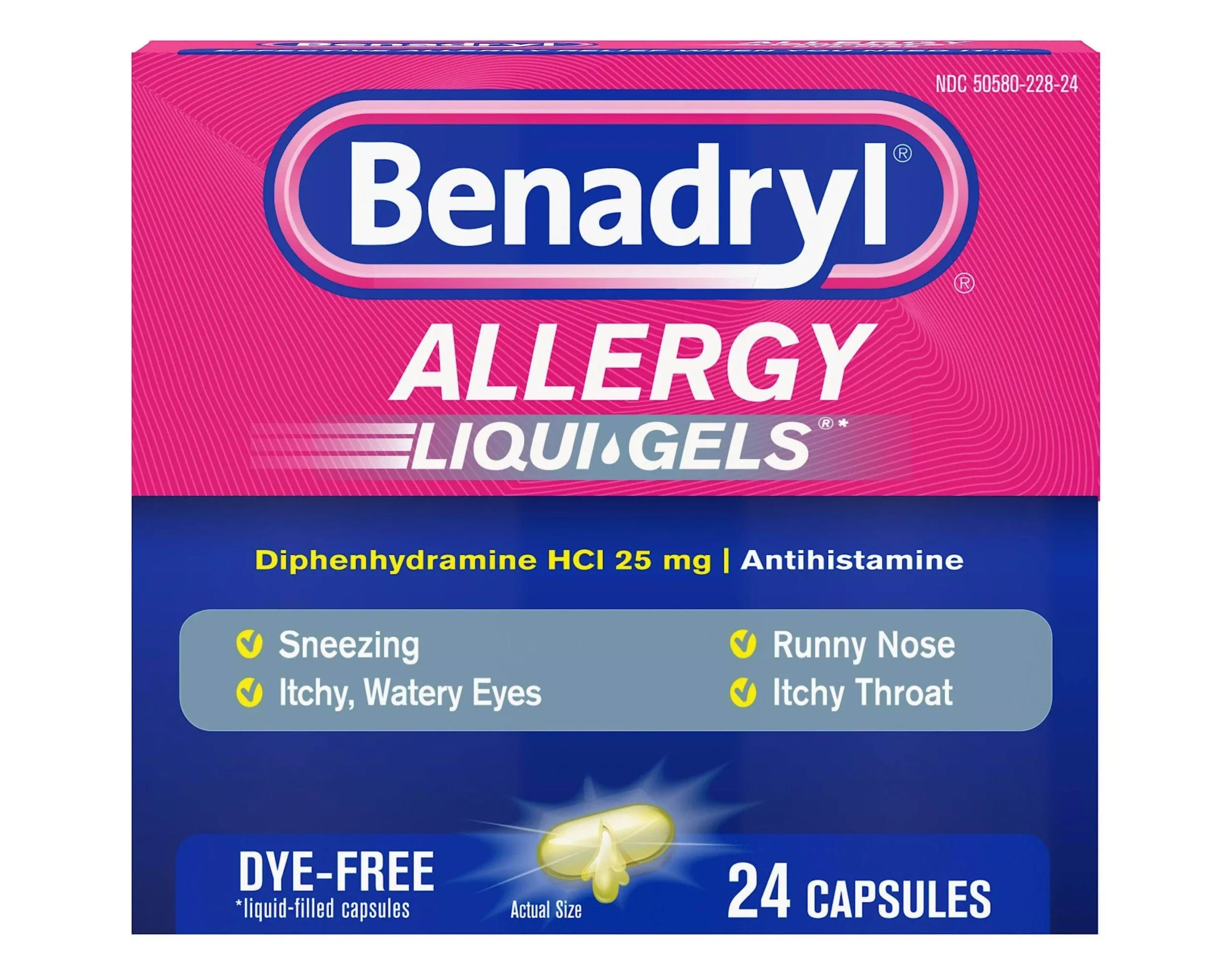 Benadryl Allergy LIQUI-GELS Antihistamine Drug, Dye-Free (24 Count)