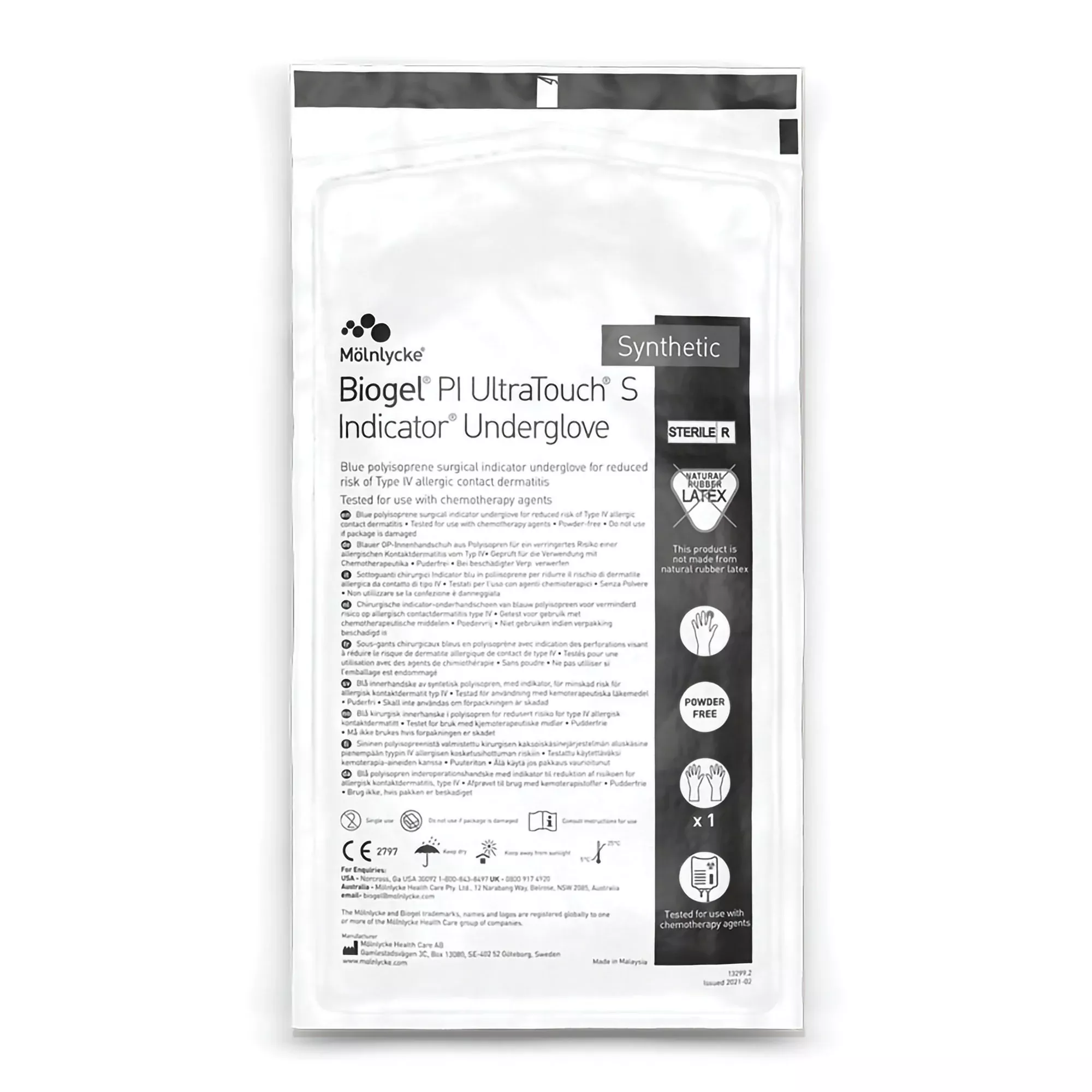 Biogel 45965 PI UltraTouch S Indicator Polyisoprene Surgical Underglove, Size 6.5 Molnlycke