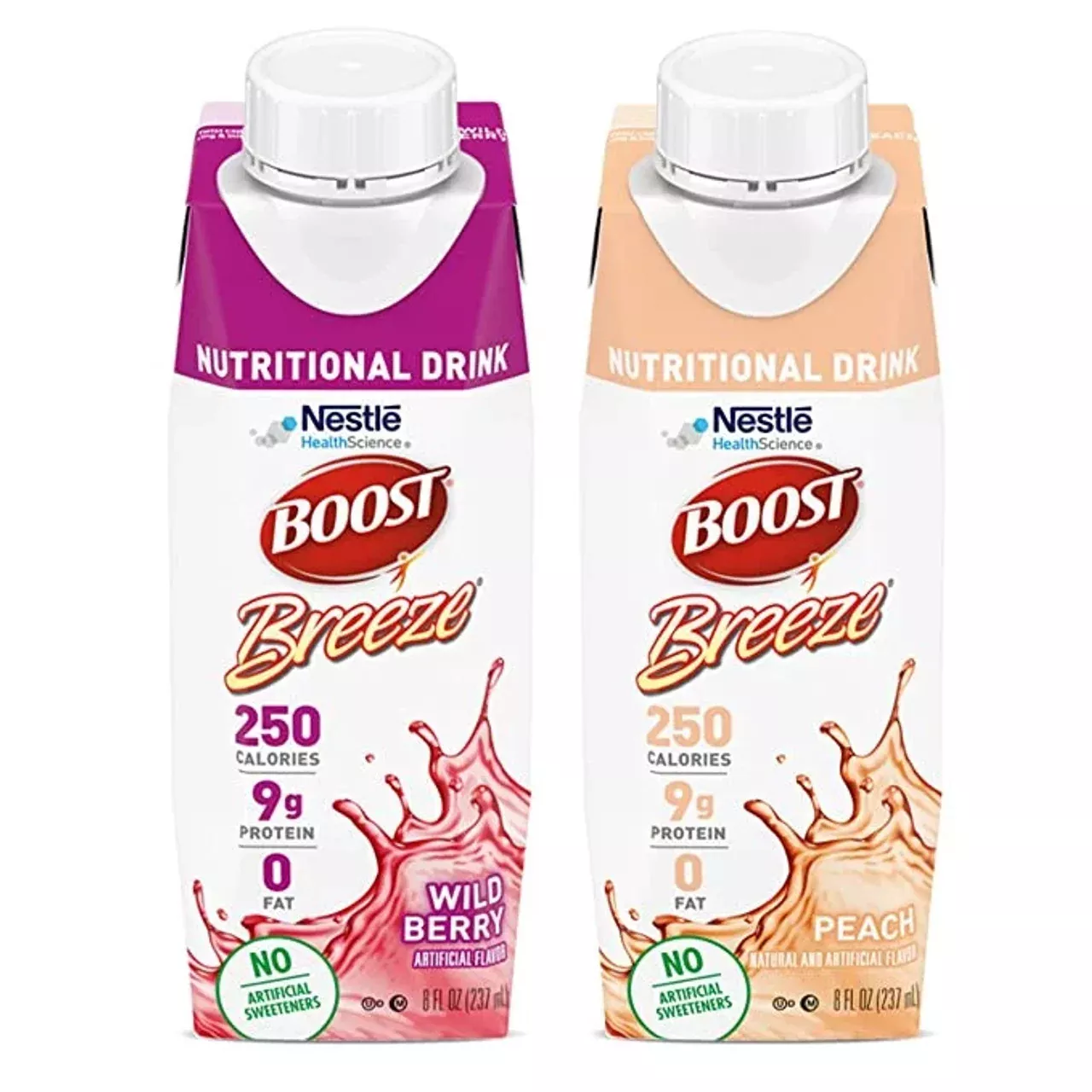 Boost Breeze, 2-Variety Case, Wildberry and Peach Flavors, 8 fl. oz. Cartons
