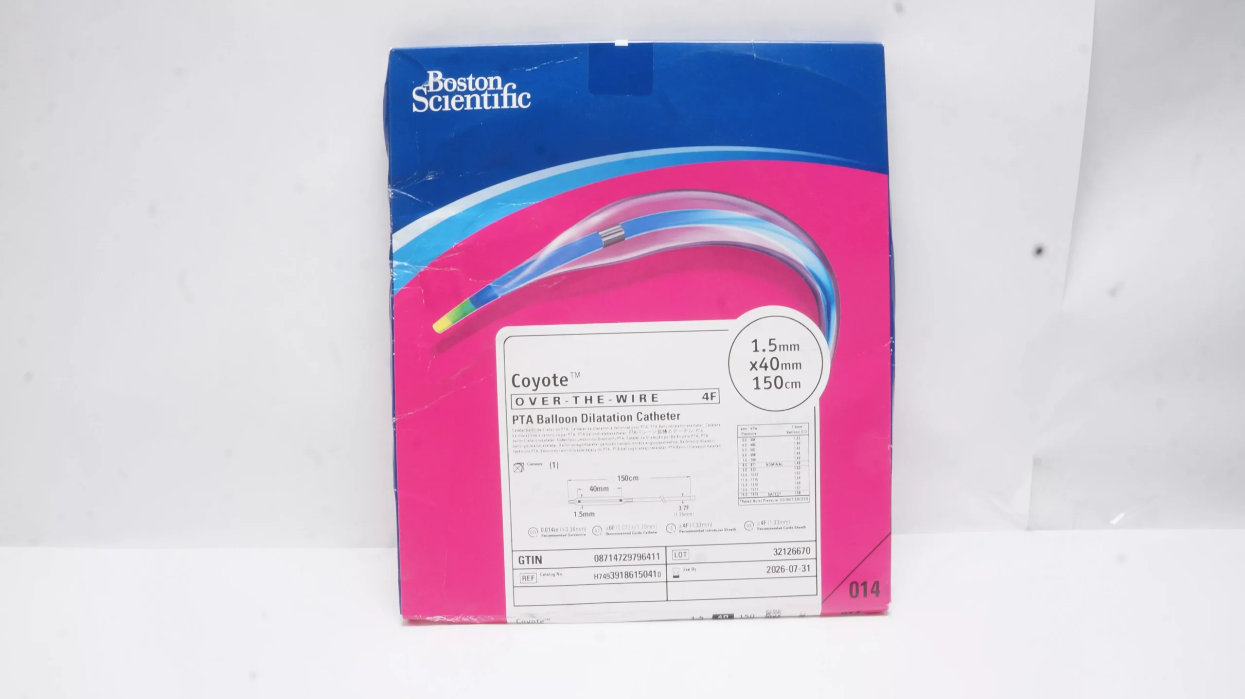 Boston Scientific H74939186150410 Coyote PTA Balloon Cath. 1.5mm x 40mm x 150cm