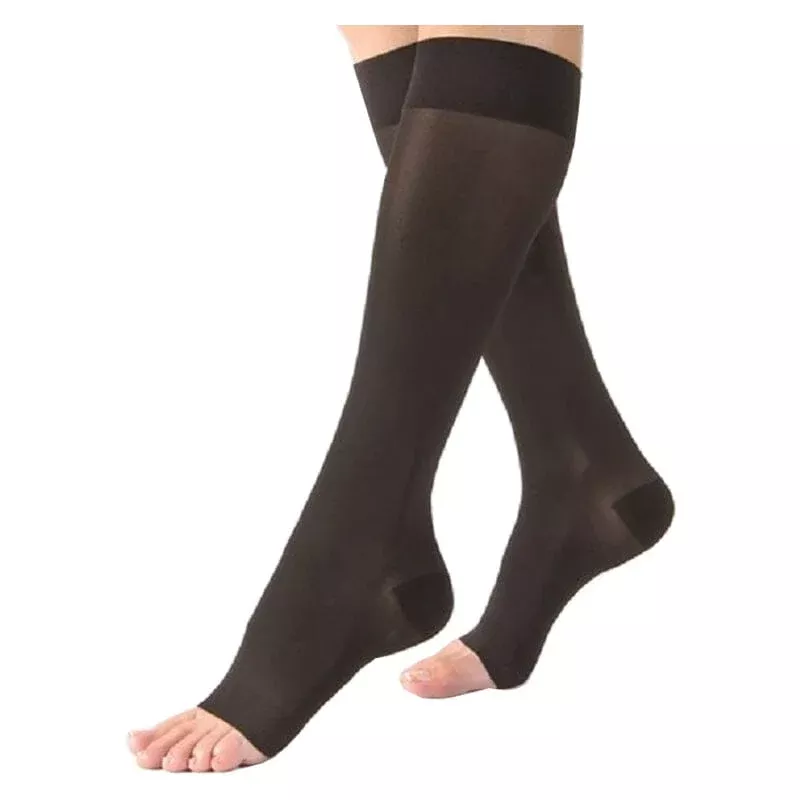 BSN Jobst UltraSheer Compression Stocking, 20 to 30mmHg, for Women, Knee-High, Open Toe, Large, Classic Black