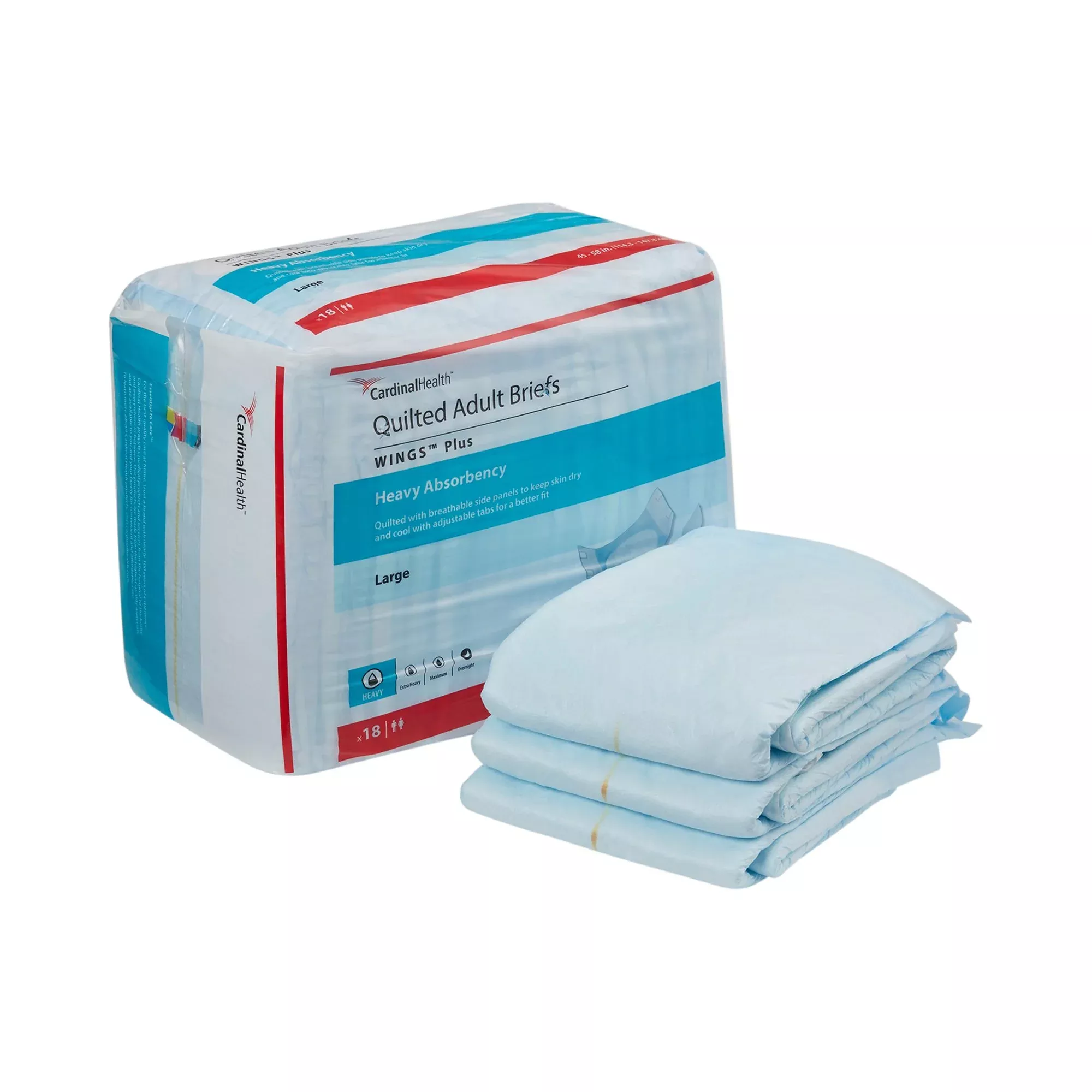 Cardinal 66034 Wings™ Plus Quilted Heavy Absorbency Incontinence Brief, Large