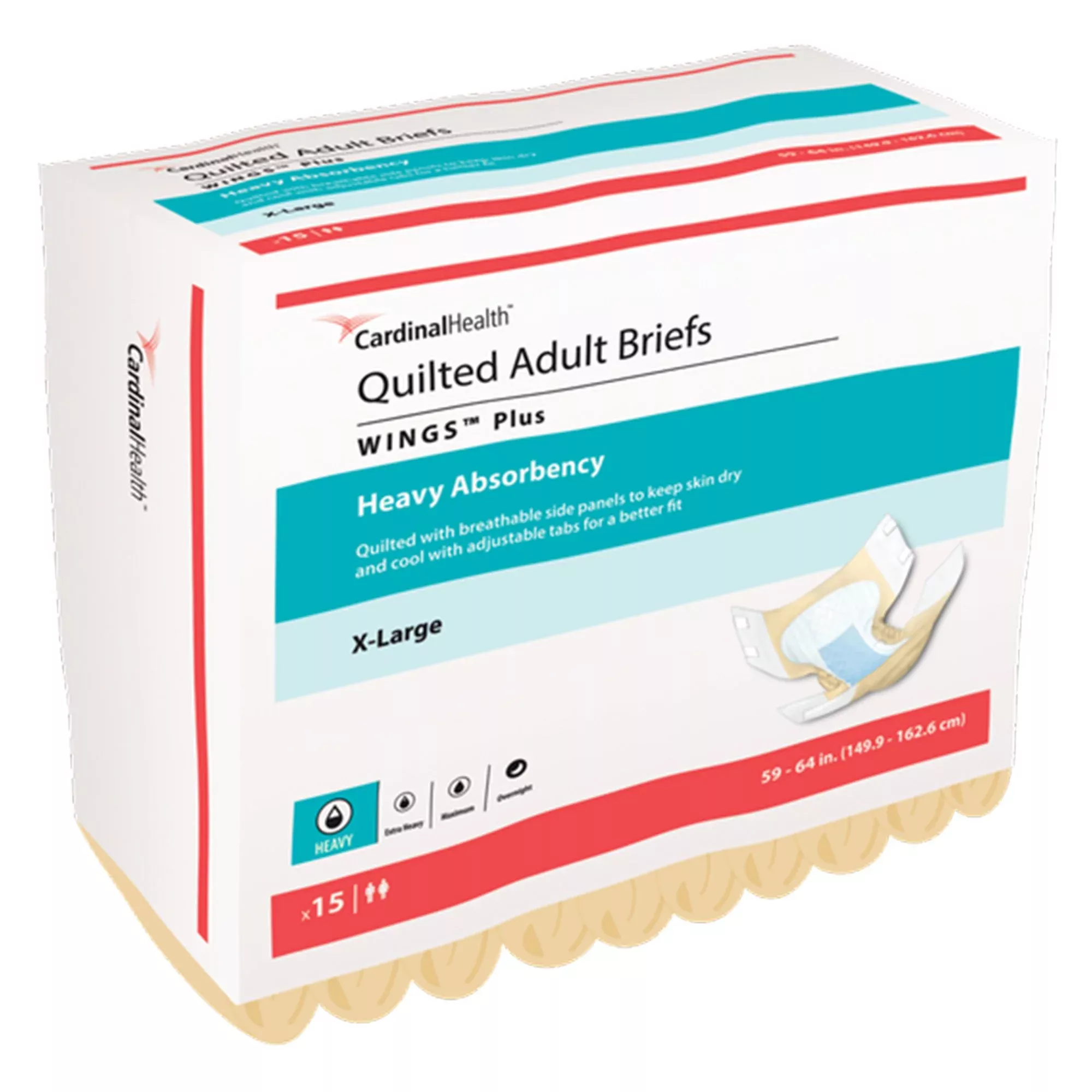 Cardinal 66035 Wings™ Plus Quilted Heavy Absorbency Incontinence Brief, Extra Large