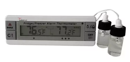 Cardinal Digital Refrigerator / Freezer Thermometer with Alarm Cardinal Health™ Fahrenheit / Celsius -40° to +158°F (-40° to +70°C) 2 Bottle Probes Flip-out Stand / Wall Mount Battery Operated - M-1167533-1953 - Each