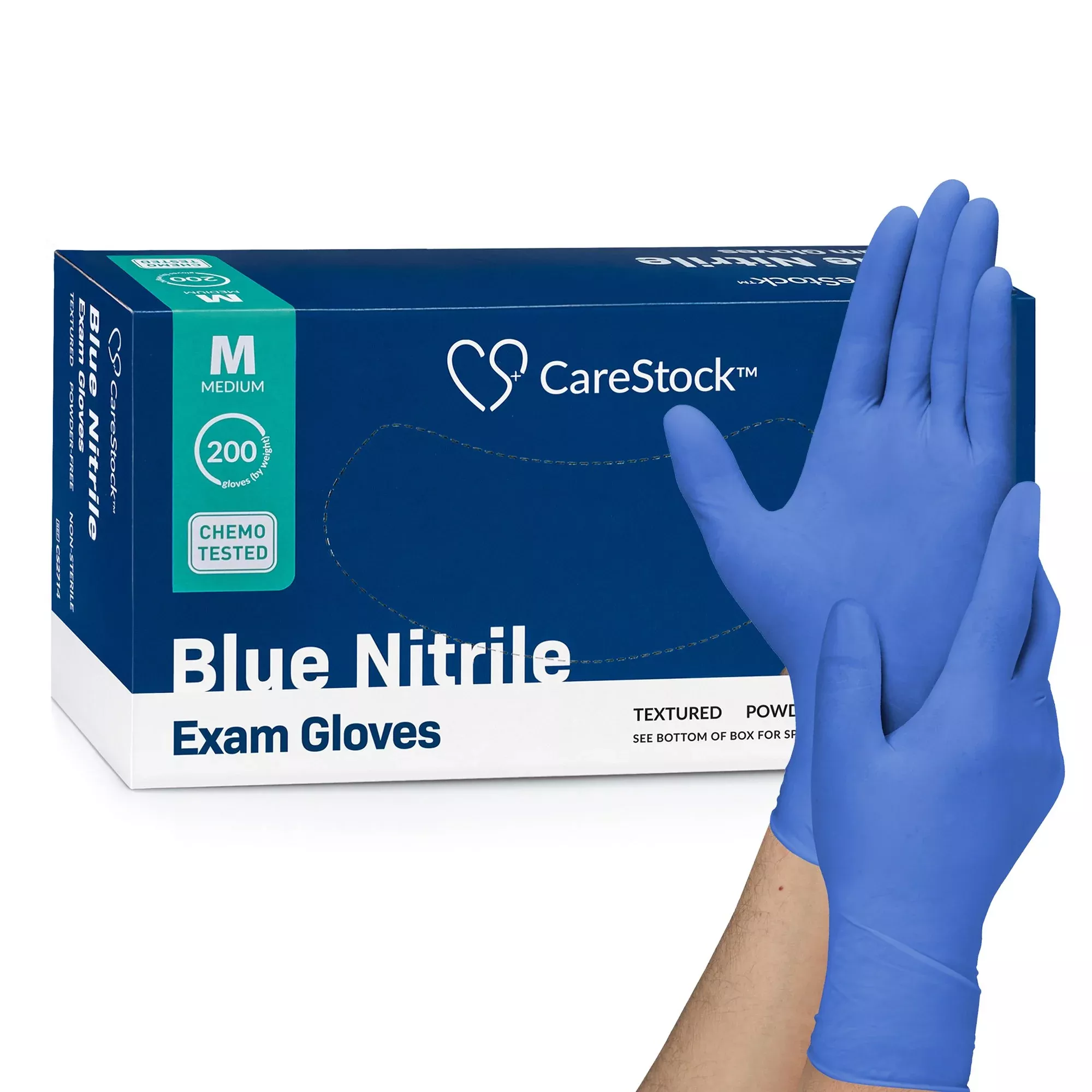CareStock CS2714 Nitrile Exam Glove, Medium, Blue
