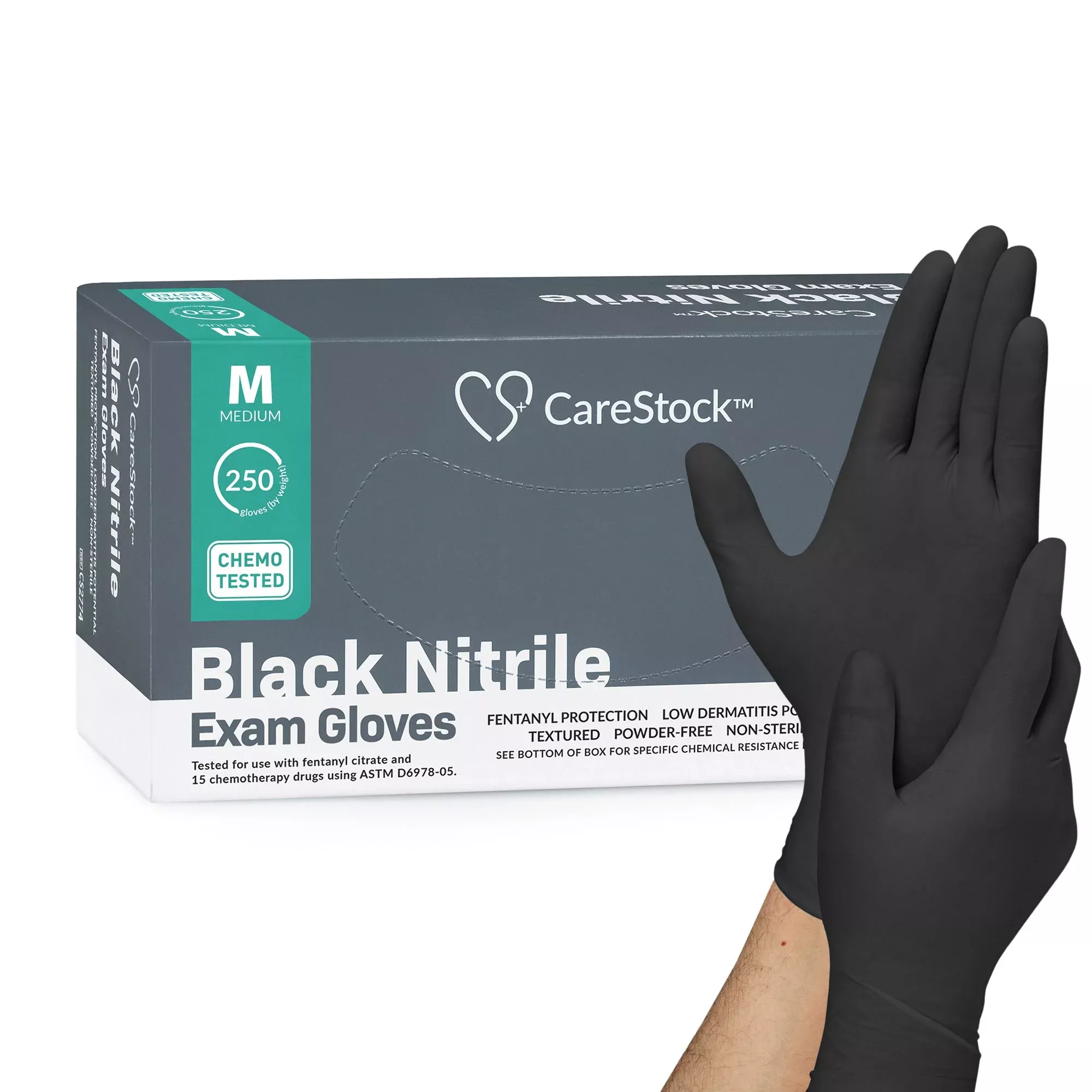 CareStock CS2774 Nitrile Exam Glove, Medium, Black
