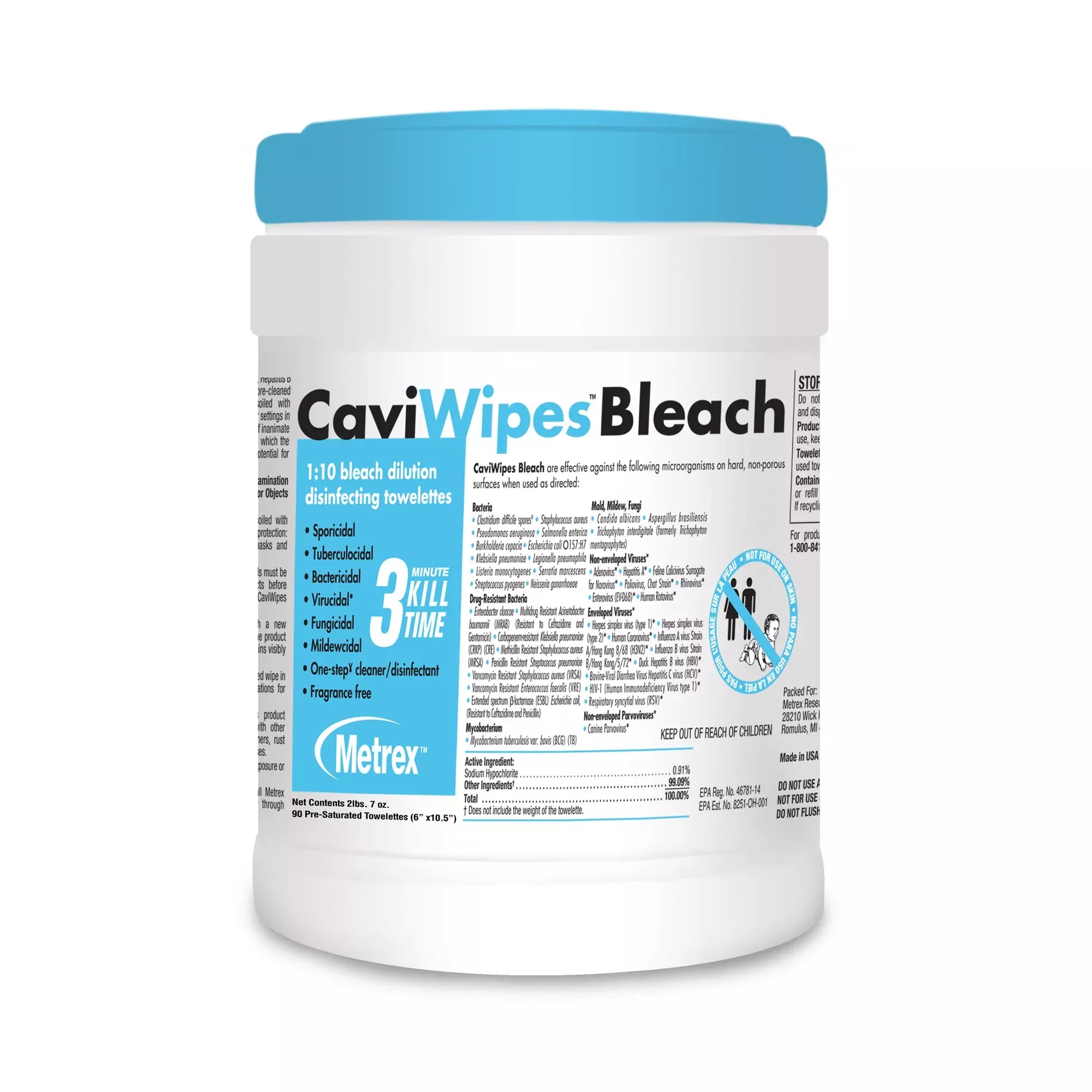 CaviWipes Bleach Disinfecting Wipes, 6 x 10.5 Inch