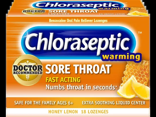 Chloraseptic, Honey Lemon, Warming Sore Throat Lozenges, 18 ct.