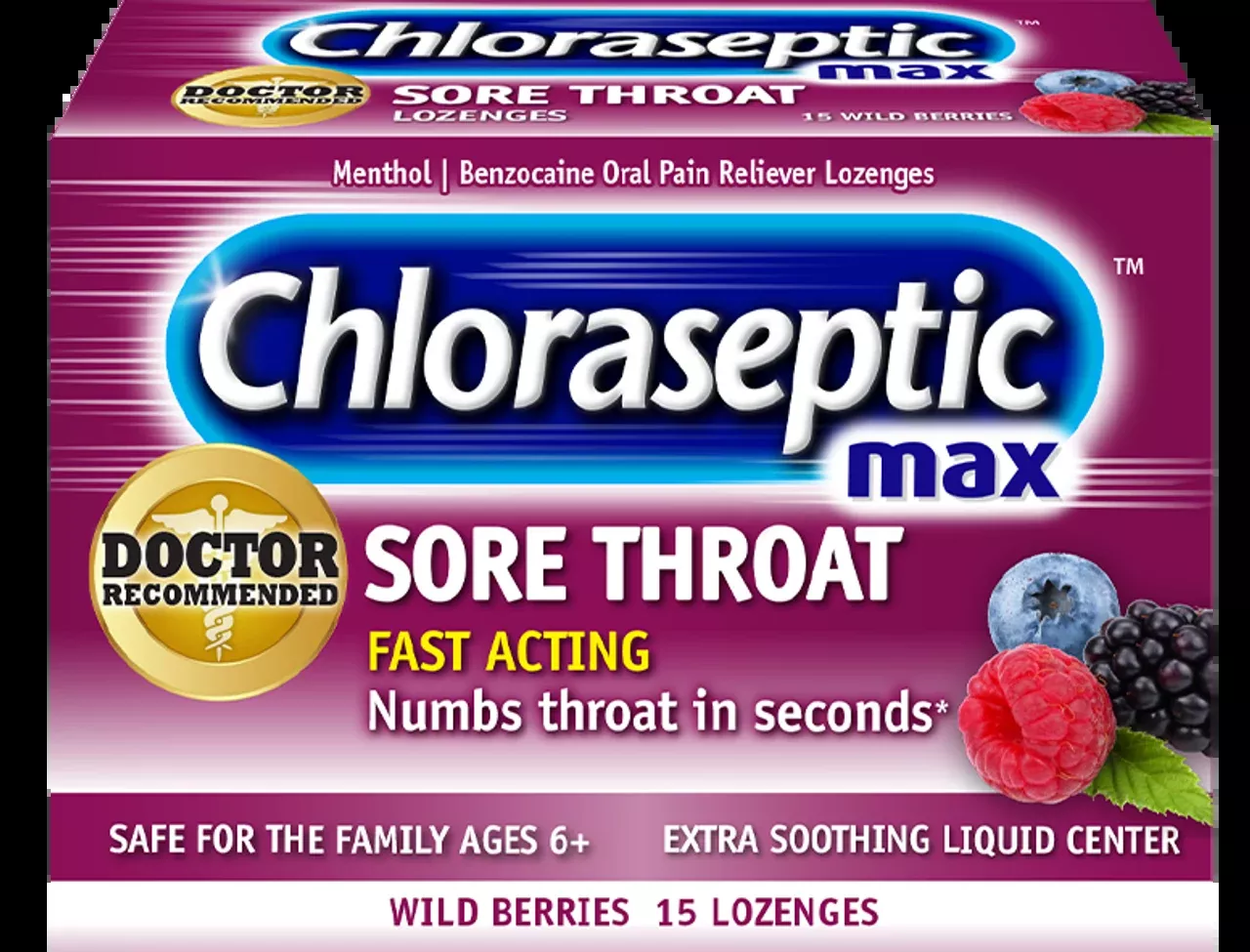 Chloraseptic Max, Wild Berries, Sore Throat Lozenges, 15 ct.