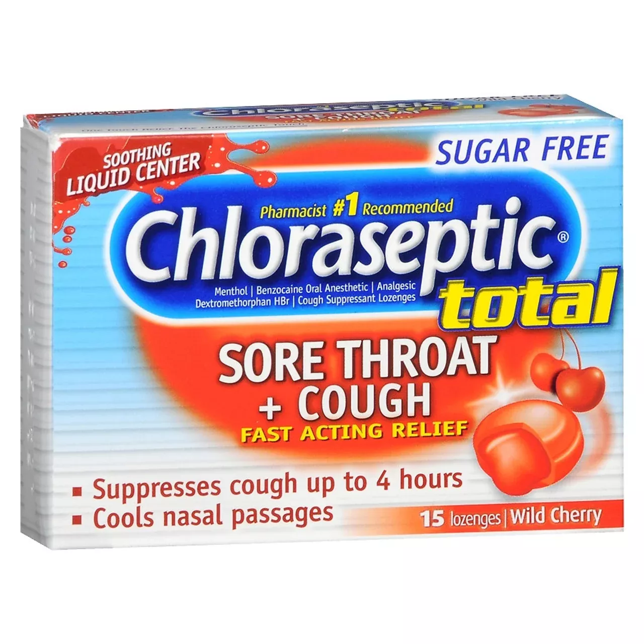 Chloraseptic Total, Wild Cherry, Sugar Free Sore Throat and Cough Lozenges, 15 ct.