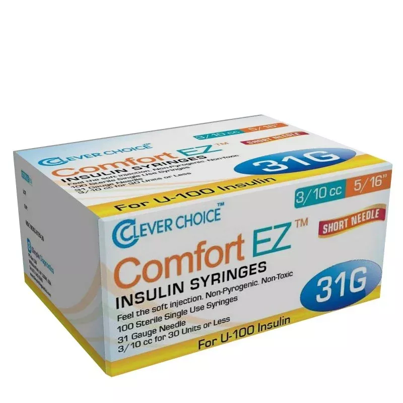 Clever Choice Comfort EZ Low Dead Space Insulin Syringe 31G 5/16 Inch
