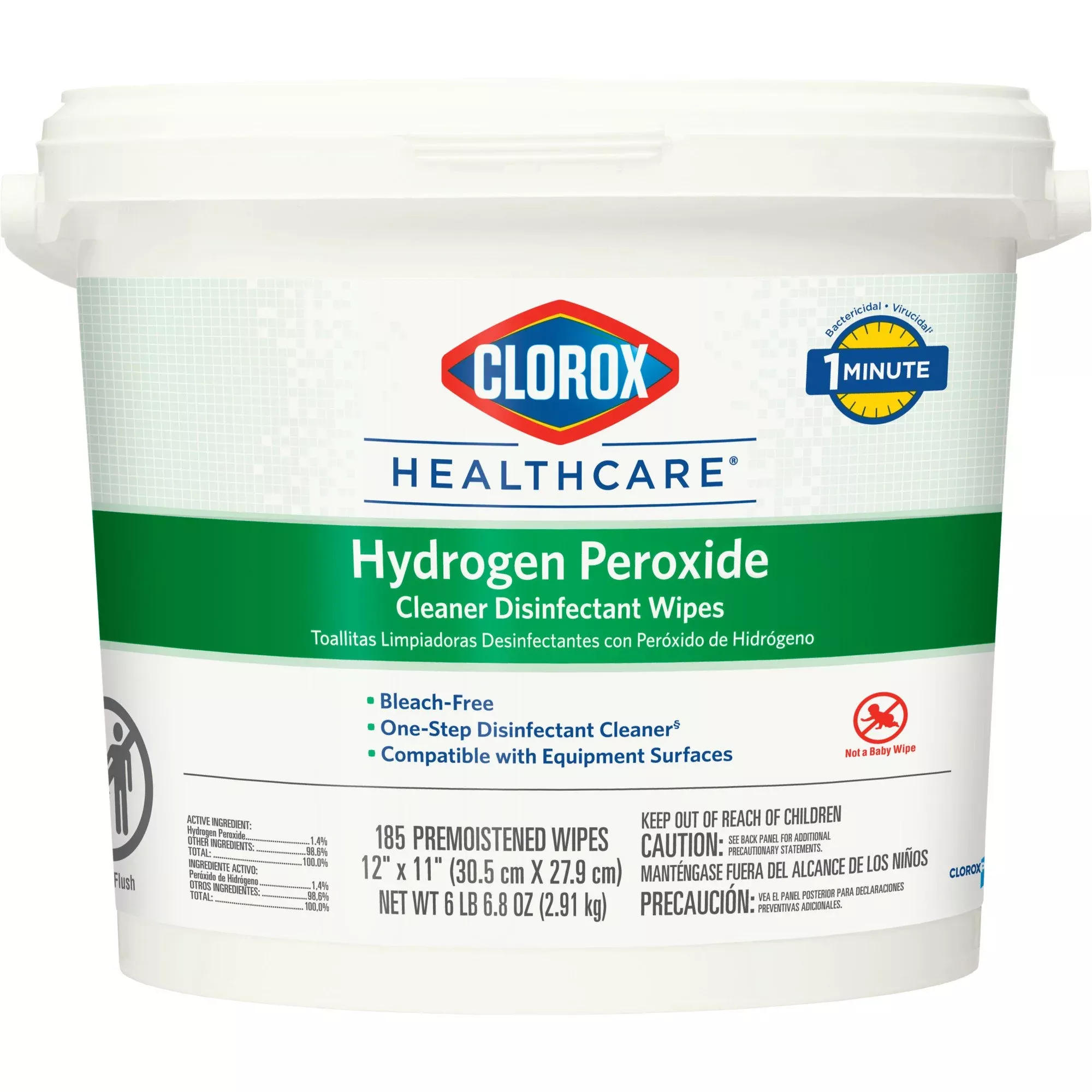 Clorox Healthcare Hydrogen Peroxide Cleaner Disinfectant Wipes, Bucket, 185 ct.