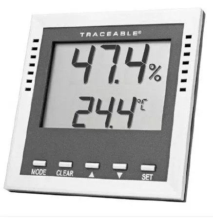 Cole-Parmer Inst. Dew Point / Wet Bulb / Humidity / Thermometer with Alarm Traceable Fahrenheit / Celsius -40° to 158°F (-40° to 70°C) Internal Sensor Flip-out Stand / Wall Mount Battery Operated - M-959577-338 - Each