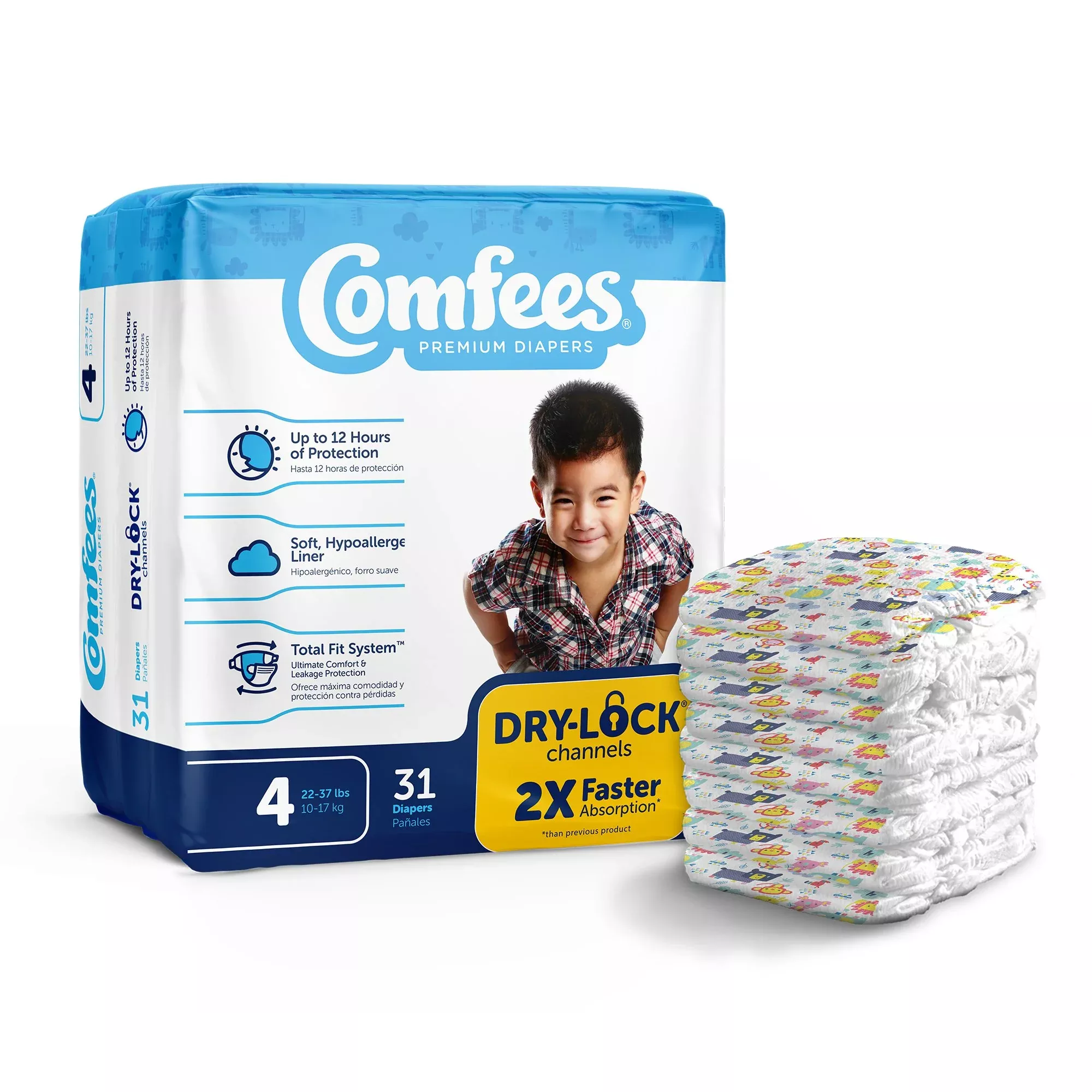 Comfees Premium Diapers, Unisex, Baby, Tab Closure, Size 4