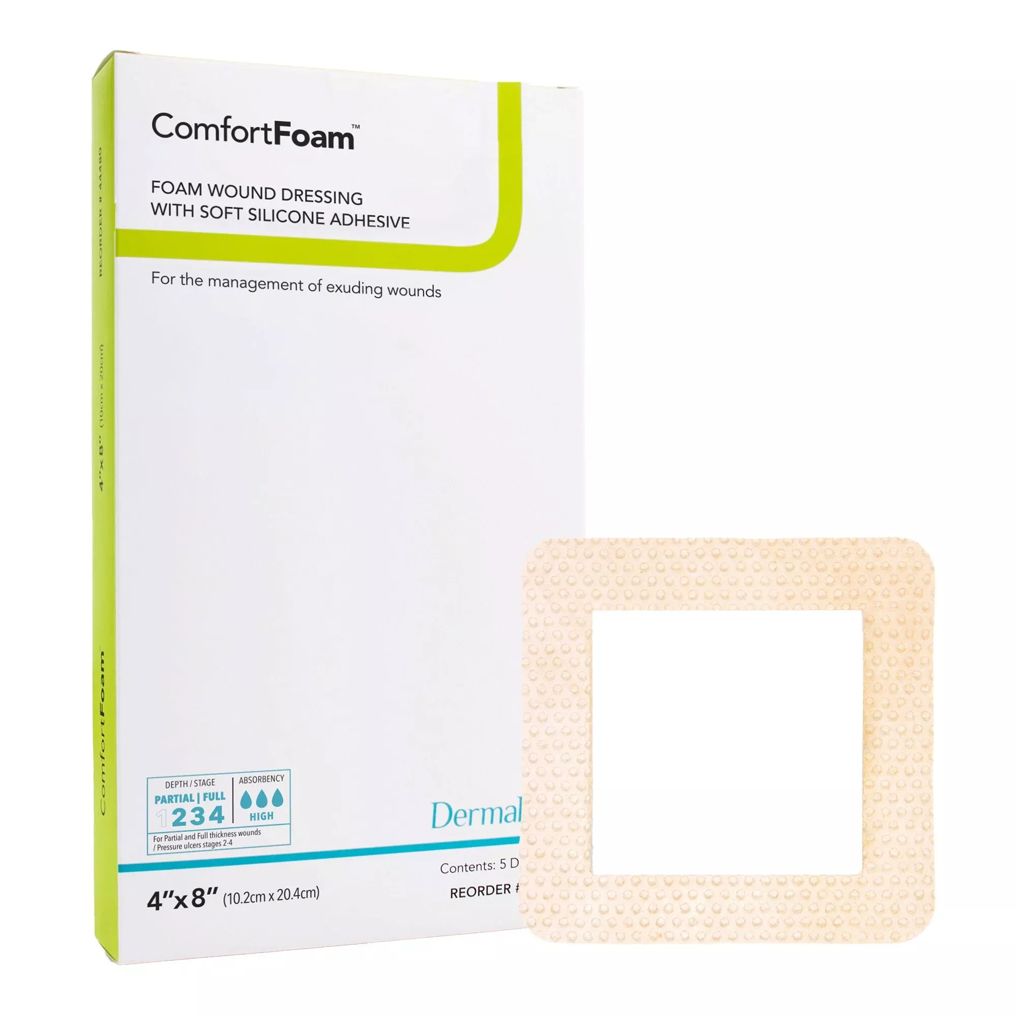 ComfortFoam™ Border Foam Wound Dressing with Silicone Adhesive, 10.2 x 20.4 cm