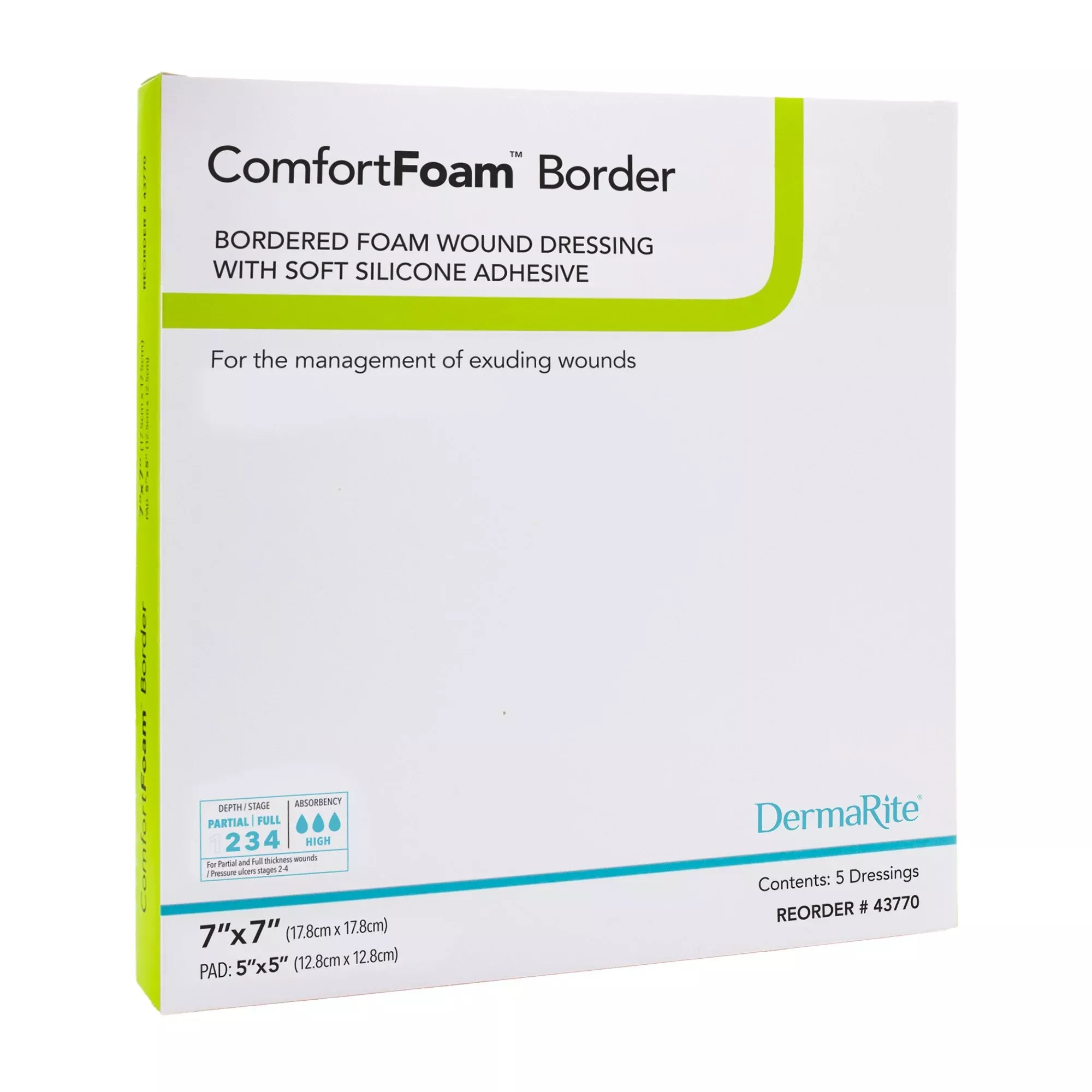 ComfortFoam™ Bordered Foam Wound Dressing w/ Soft Silicone Adhesive, 7 x 7 Inch