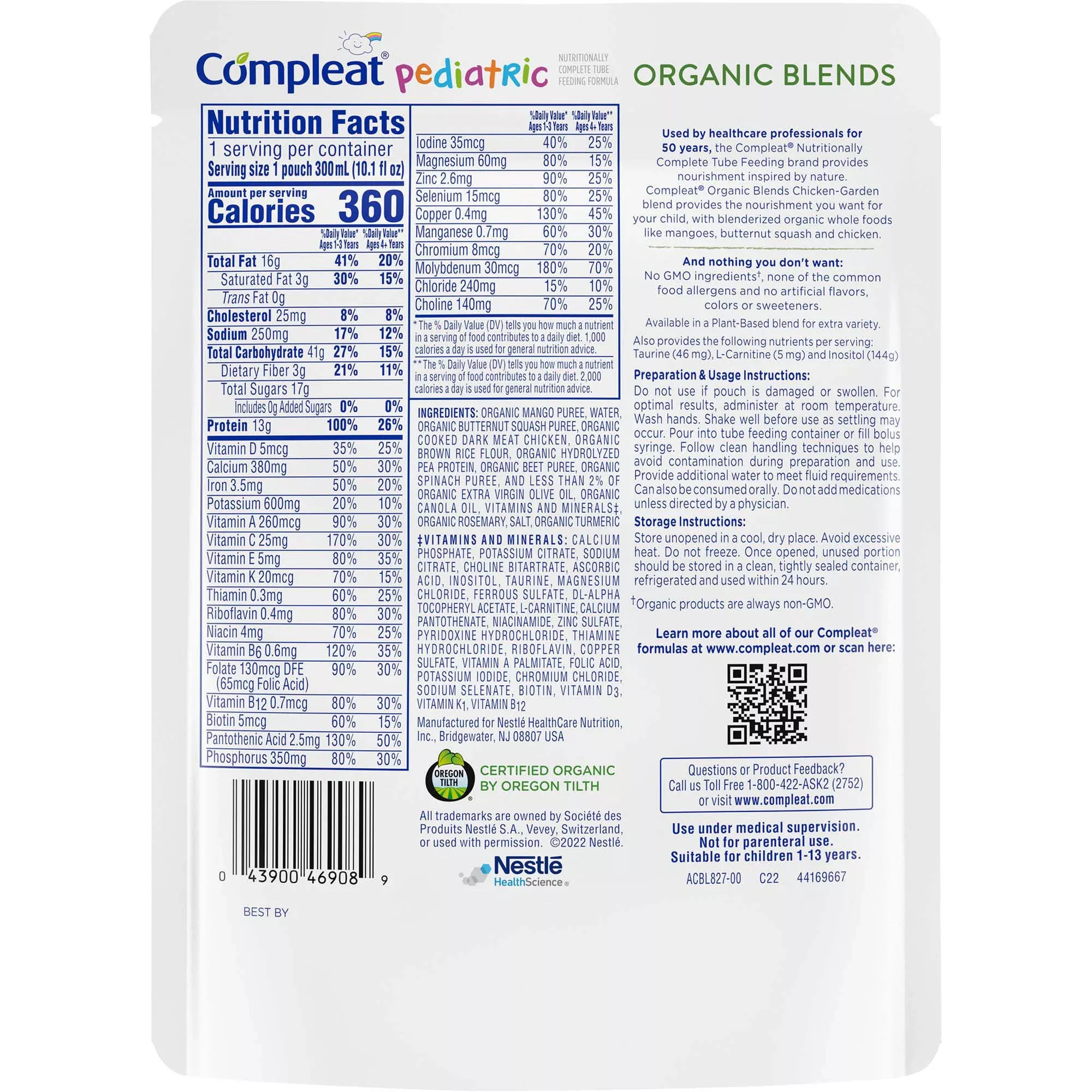 Compleat Pediatric Organic Blends Tube Feeding Formula, Chicken-Garden, Non-GMO