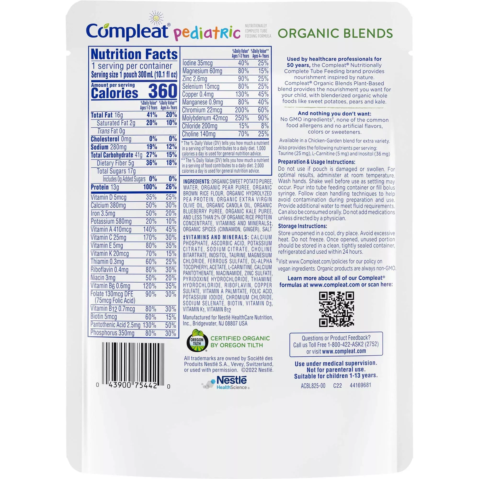 Compleat Pediatric Organic Blends Tube Feeding Formula, Plant-Based, Non-GMO
