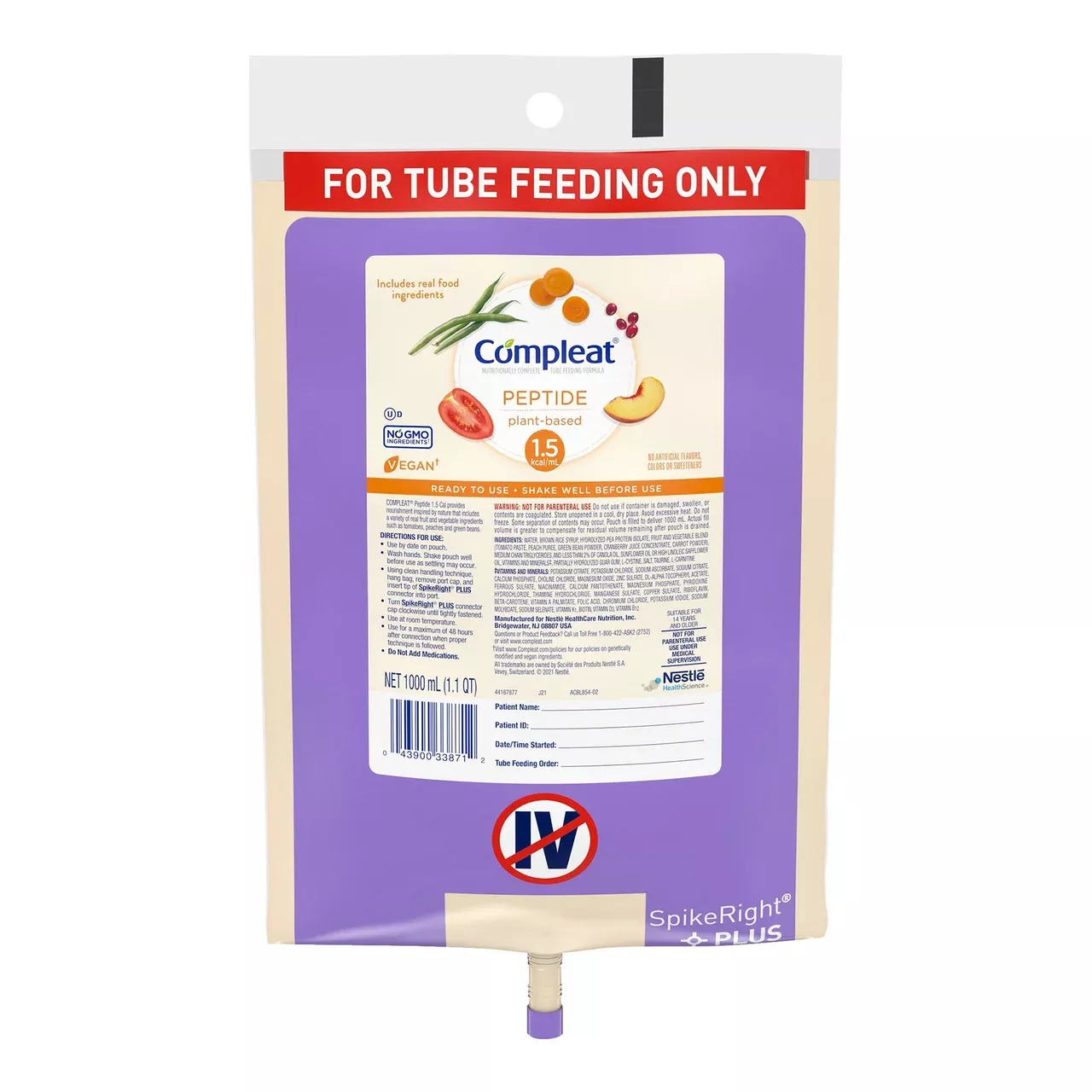 Compleat Peptide 1.5 Cal, SpikeRight Plus, 1000 mL UltraPak Bag