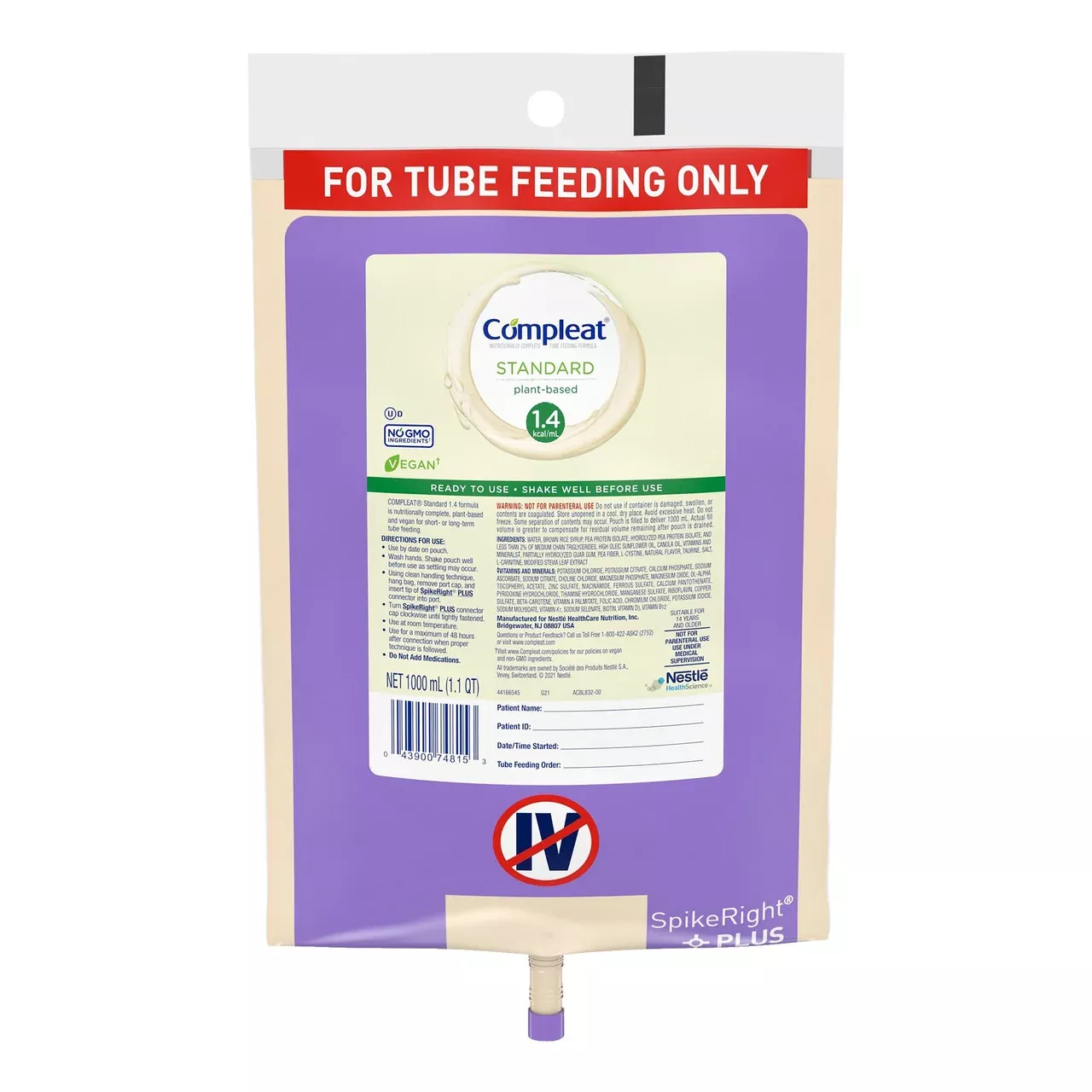Compleat Standard 1.4 Cal, SpikeRight Plus, 1000 mL UltraPak Bag
