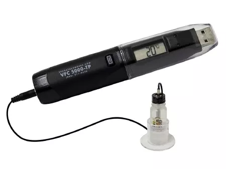 Control Solutions Inc Refrigerator / Freezer Vaccine Data Logger Kit VFC 5000 Fahrenheit / Celsius -40° to +257°F (-40° to +125°C) Bottle Probe Desk / Wall / Door Mount Battery Operated - M-1078260-3896 - Each