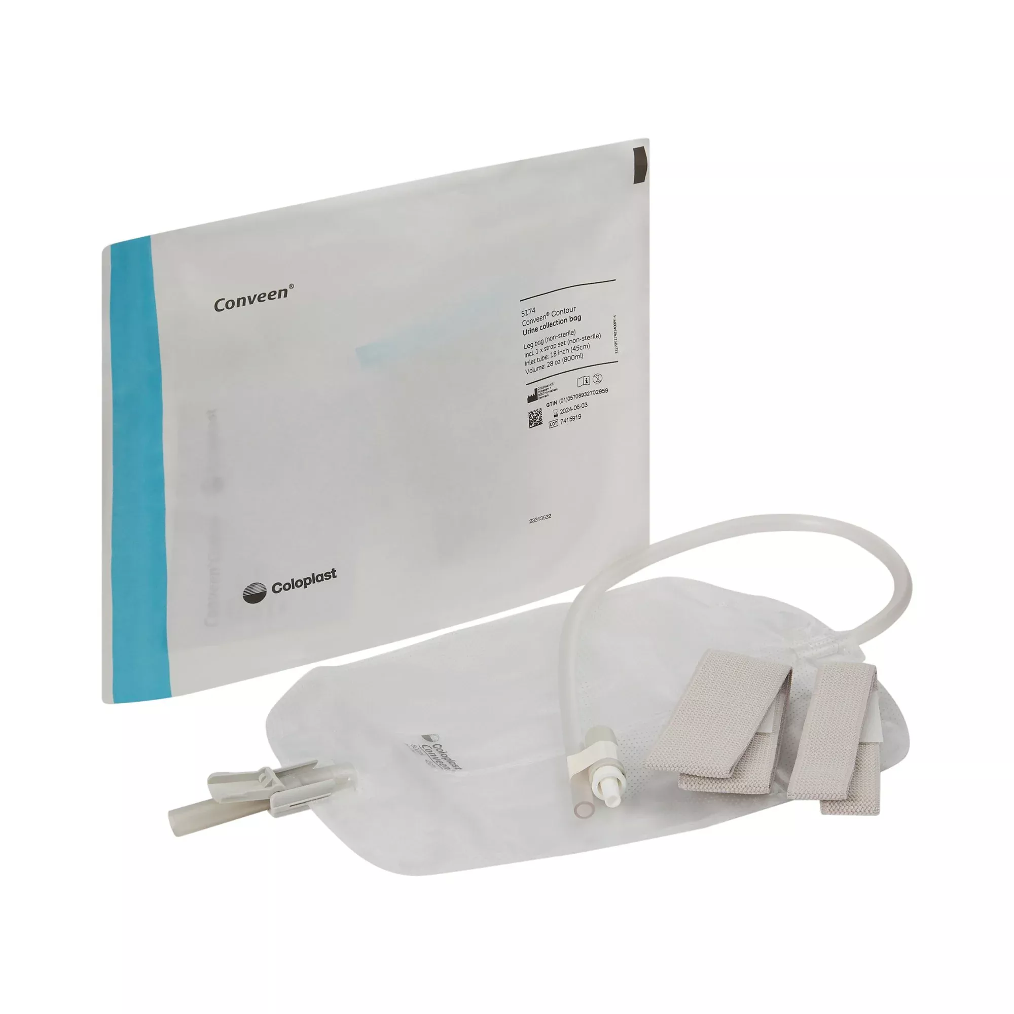 Conveen Contour Urinary Leg Bag, Anti-Reflux Valve, Polyethylene/Flocked, 800mL