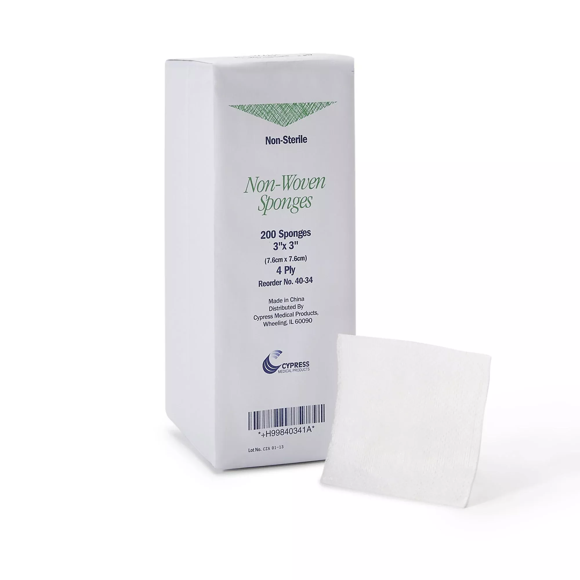 Cypress Nonwoven Sponge, 3 x 3 Inch, 4-Ply